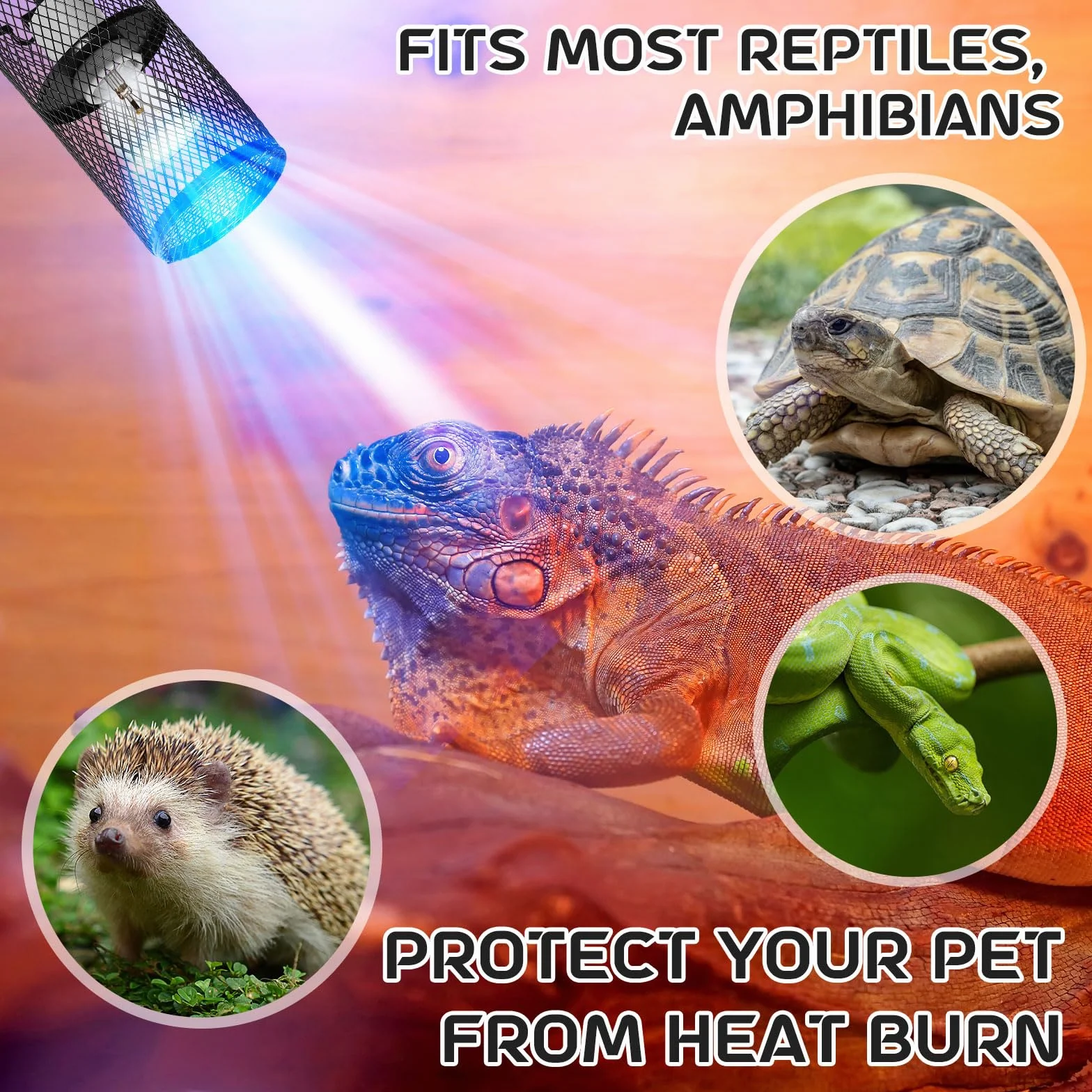 VIHOSE 6 protectores de lámpara de calor para reptiles con emisor de calor de cerámica de 150 W, soporte de lámpara de calefacción antiquemaduras, jaula de malla, pantallas de protección contra