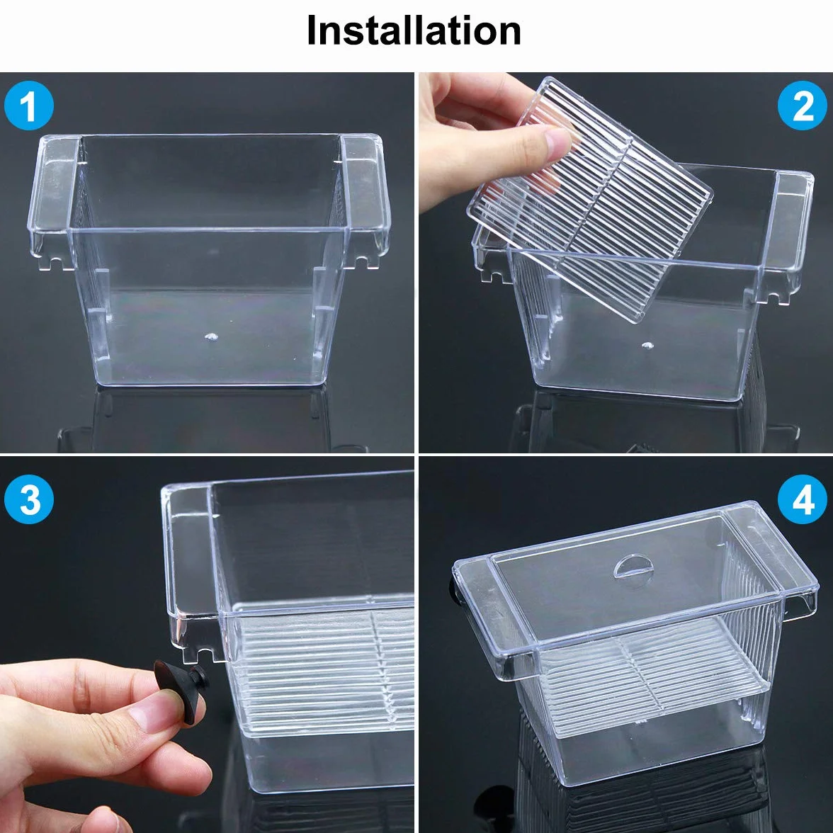 Incubadora para Peces Caja de Cría Peceras Pequeña Acuarios Accesorios con Tapa de Plástico Ventosa Caja de Plástico Transparente para Camarón Tortuga