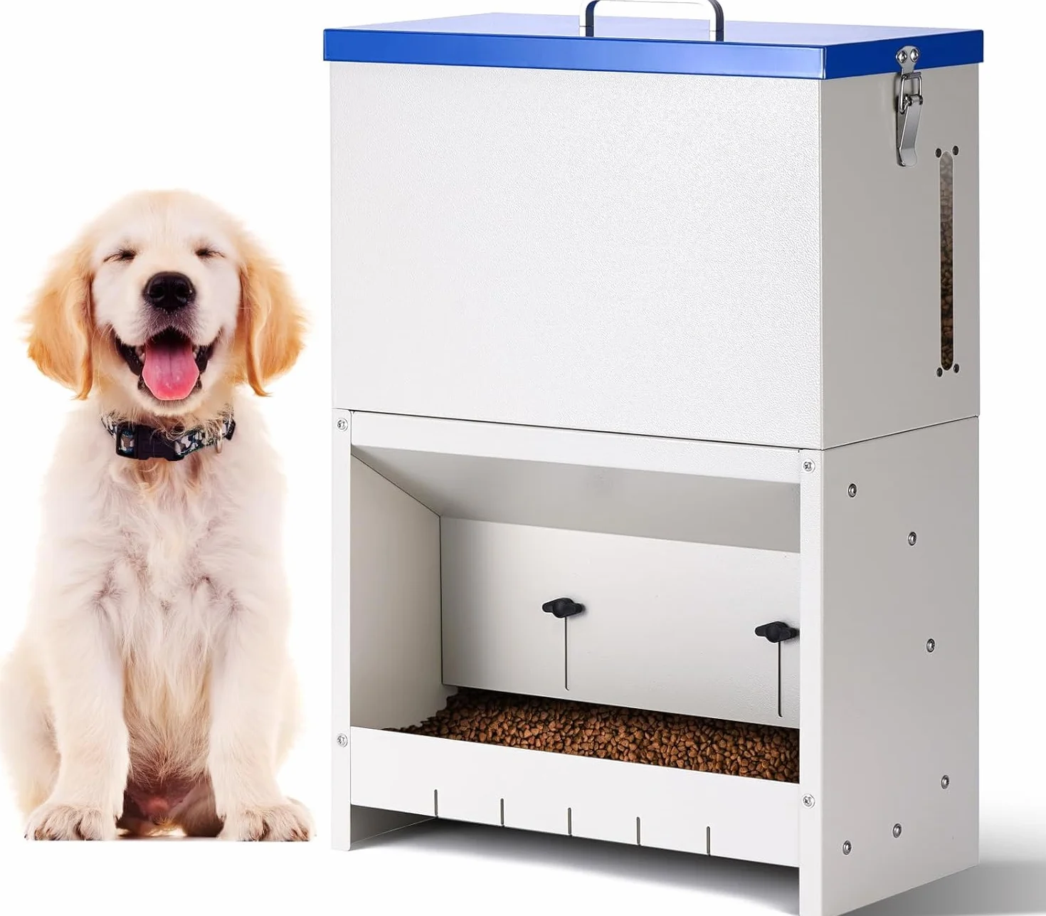 Dispensador automático de Comida para Perros 10 kg Alimentación automática para Dispensador de Comida para Perros al Aire Libre de Gran Raza Alimentación de Gravedad galvanizada
