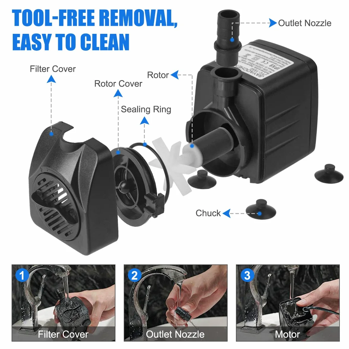 flintronic Mini Bomba de Agua, 16W/800L/H para Acuario con 2 Boquillas, Altura máxima 1.6m, Sumergible para Fuente de Estanque, EU Enchufe