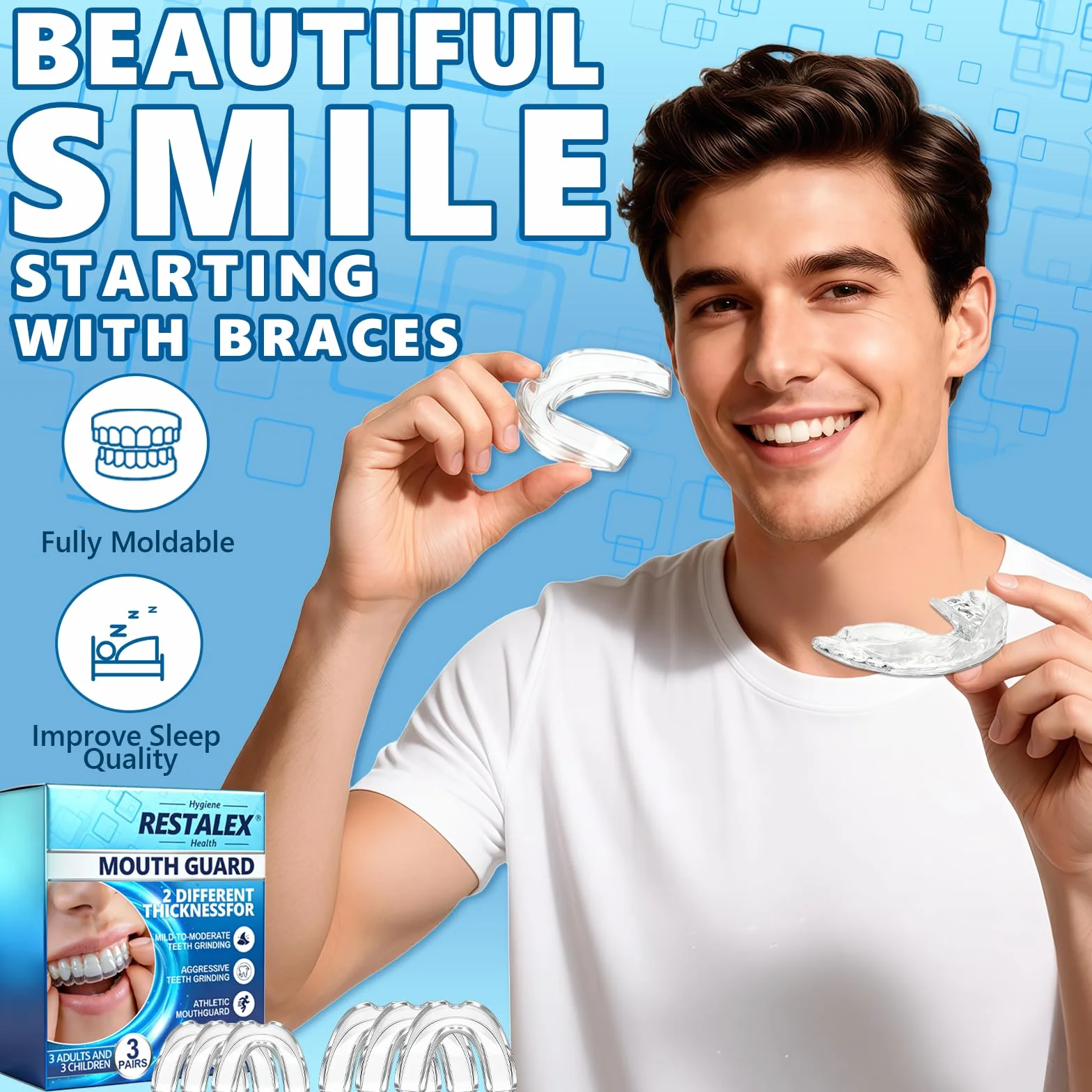 Protector Bucal Para Dormir, Férulas Descarga Bruxismo, Kit Dental Reutilizable, 6 Piezas