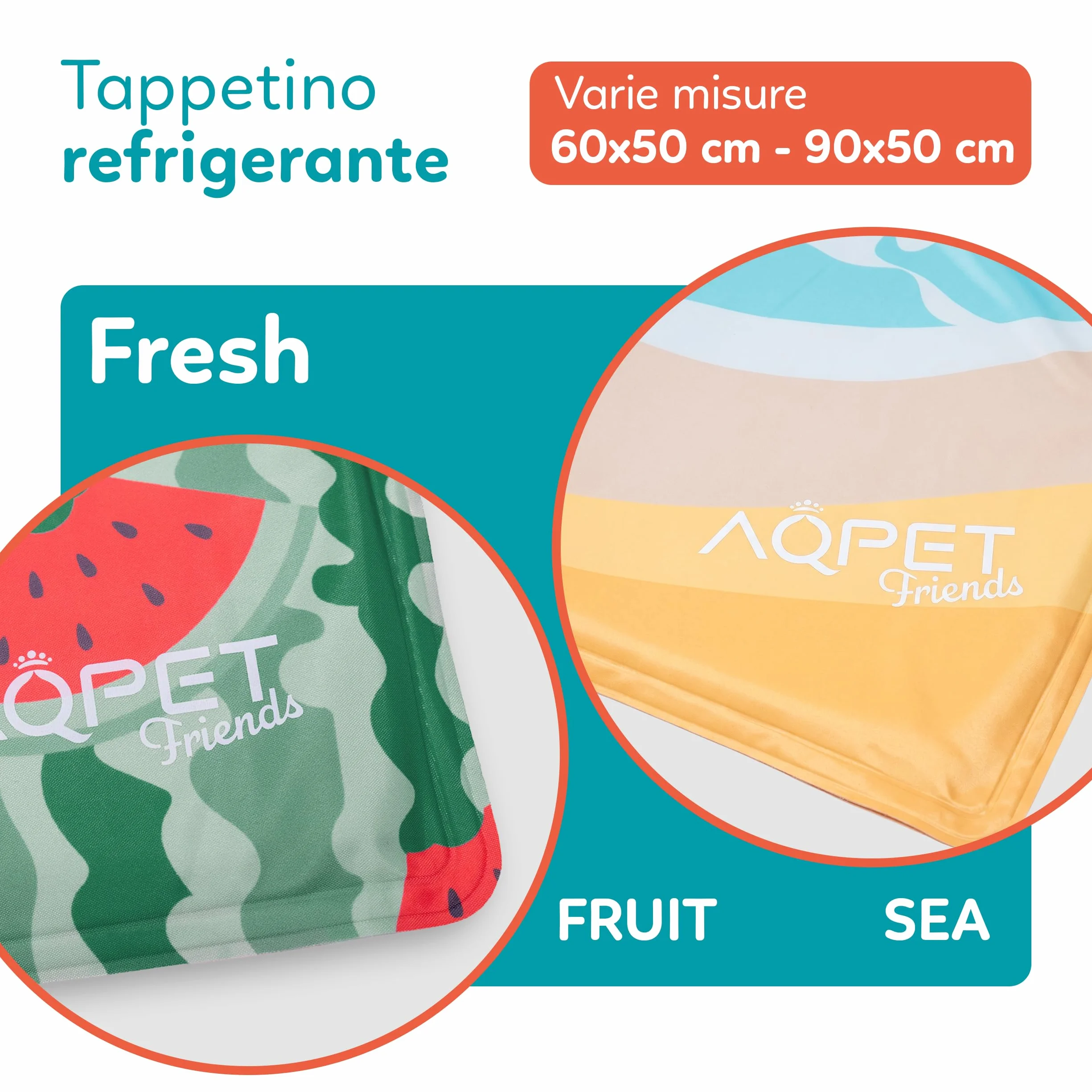 AQPET AqpetFriends - Alfombrilla refrigerante refrescante para Perros, Gatos y Animales, con diseño de Frutas, 60 x 50 cm