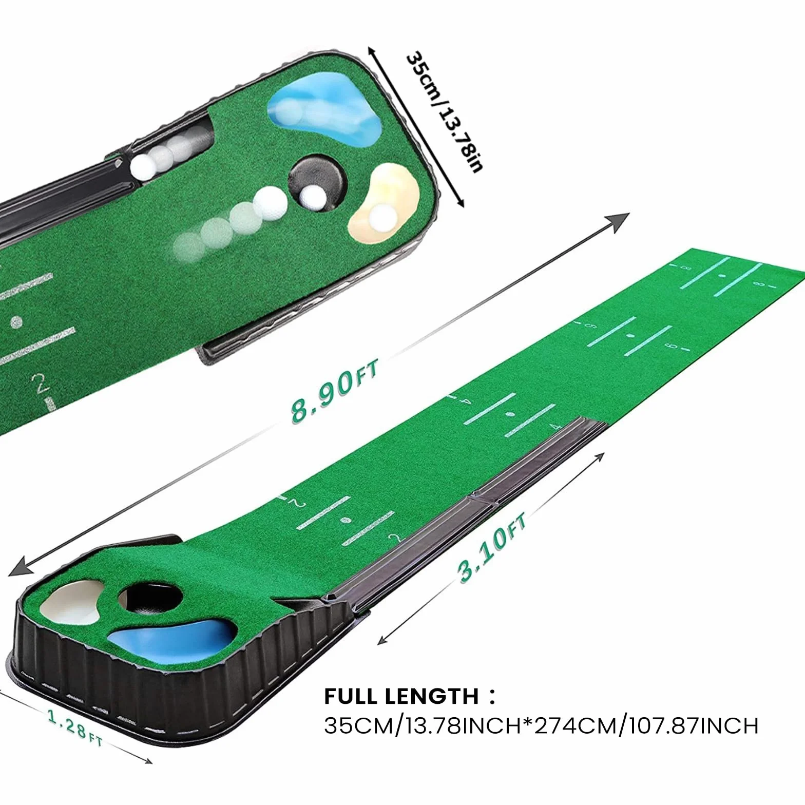 Juego de tapete de golf para interiores verde con bola automática y 3 agujeros ayuda de entrenamiento práctica