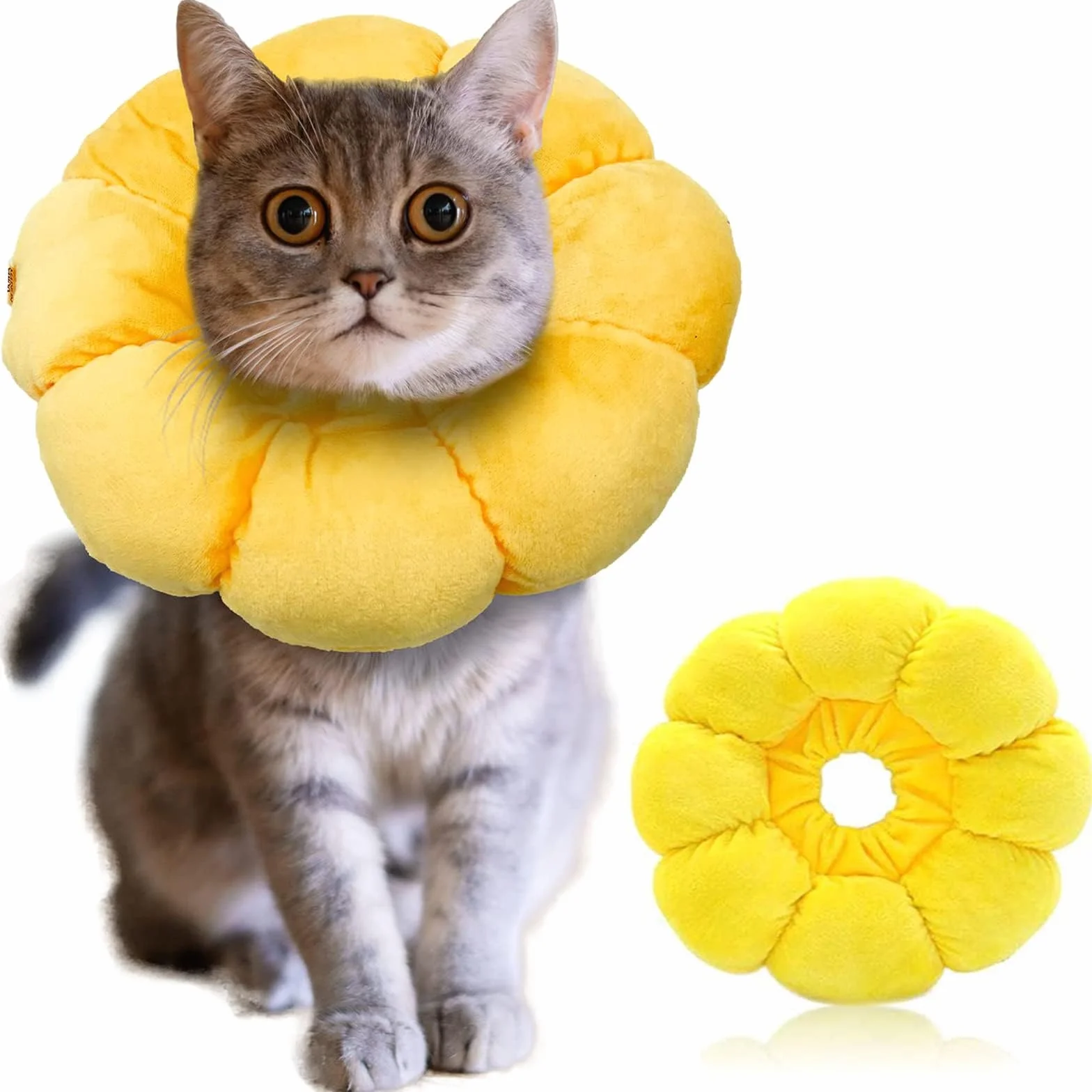 Collarín Gato Ajustable para Pequeños Animales después de Cirugía, Suave Girasol Restauración