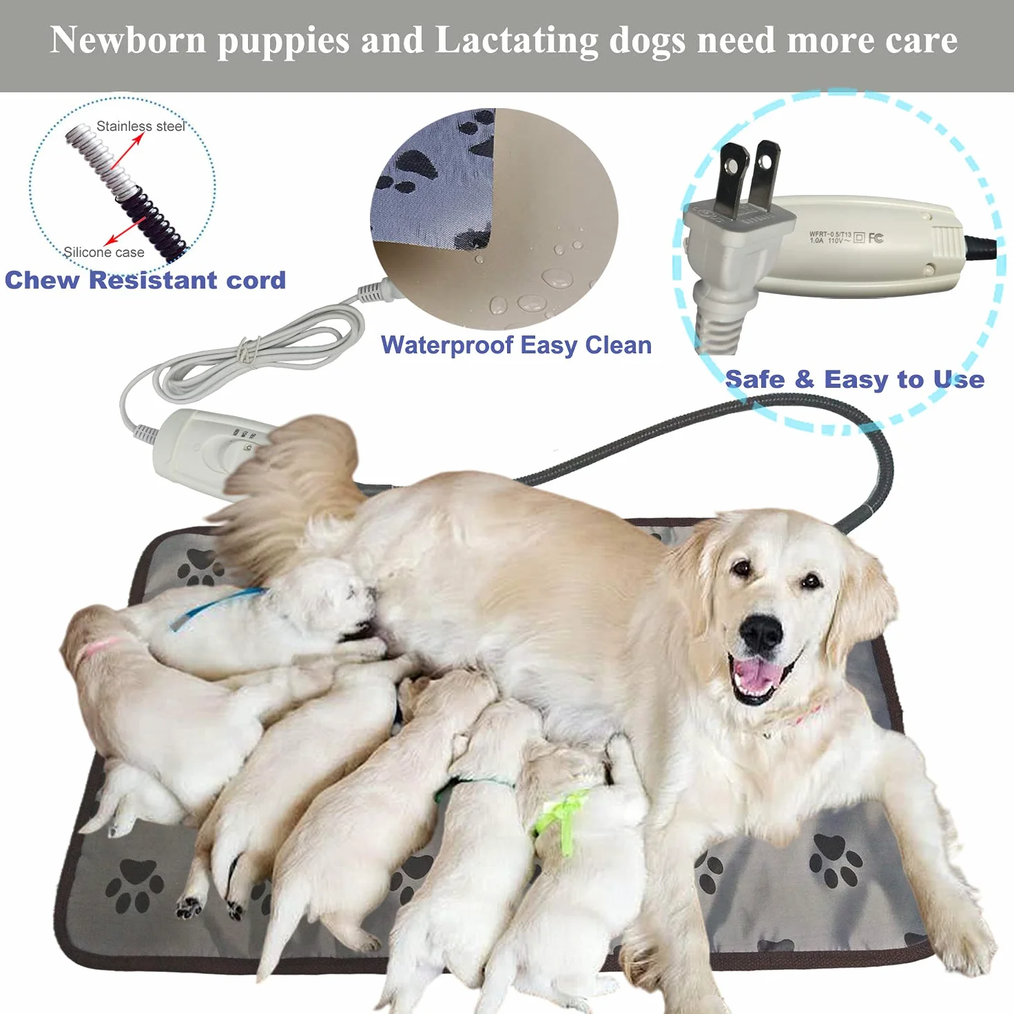 Almohadilla térmica para Perros Grandes para Interiores, tapete térmico Impermeable para Mascotas, Almohadilla térmica para Gatos, Almohadilla térmica para Cachorros para Caja de Parto al Aire