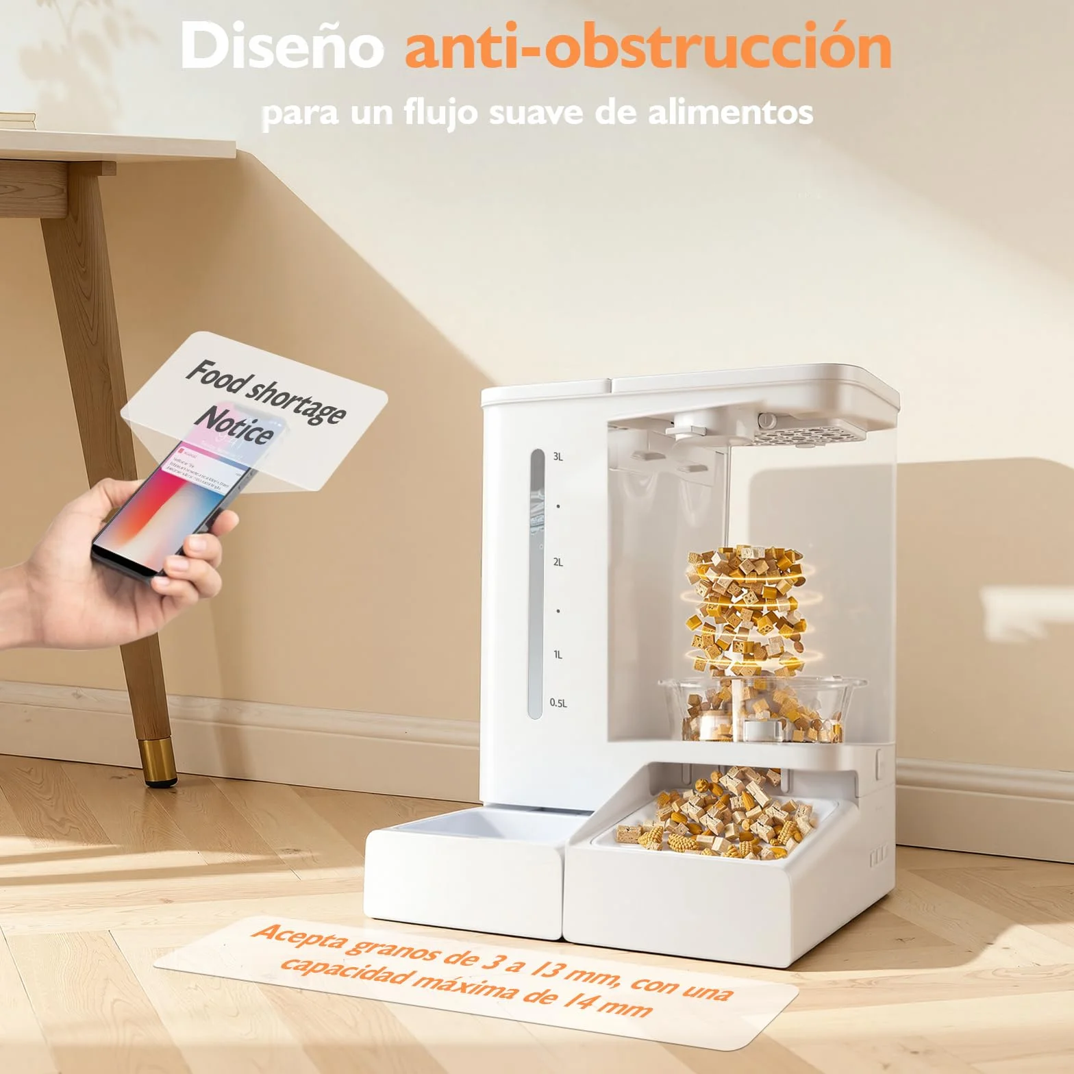 Comedero Automático para Gatos con Cámara 2K HD Visión Nocturna, WiFi 2,4G/5G Control por App, Audio Bidireccional Anti Atascos, Doble Alimentación, Depósito 5L Comida y 4L Agua