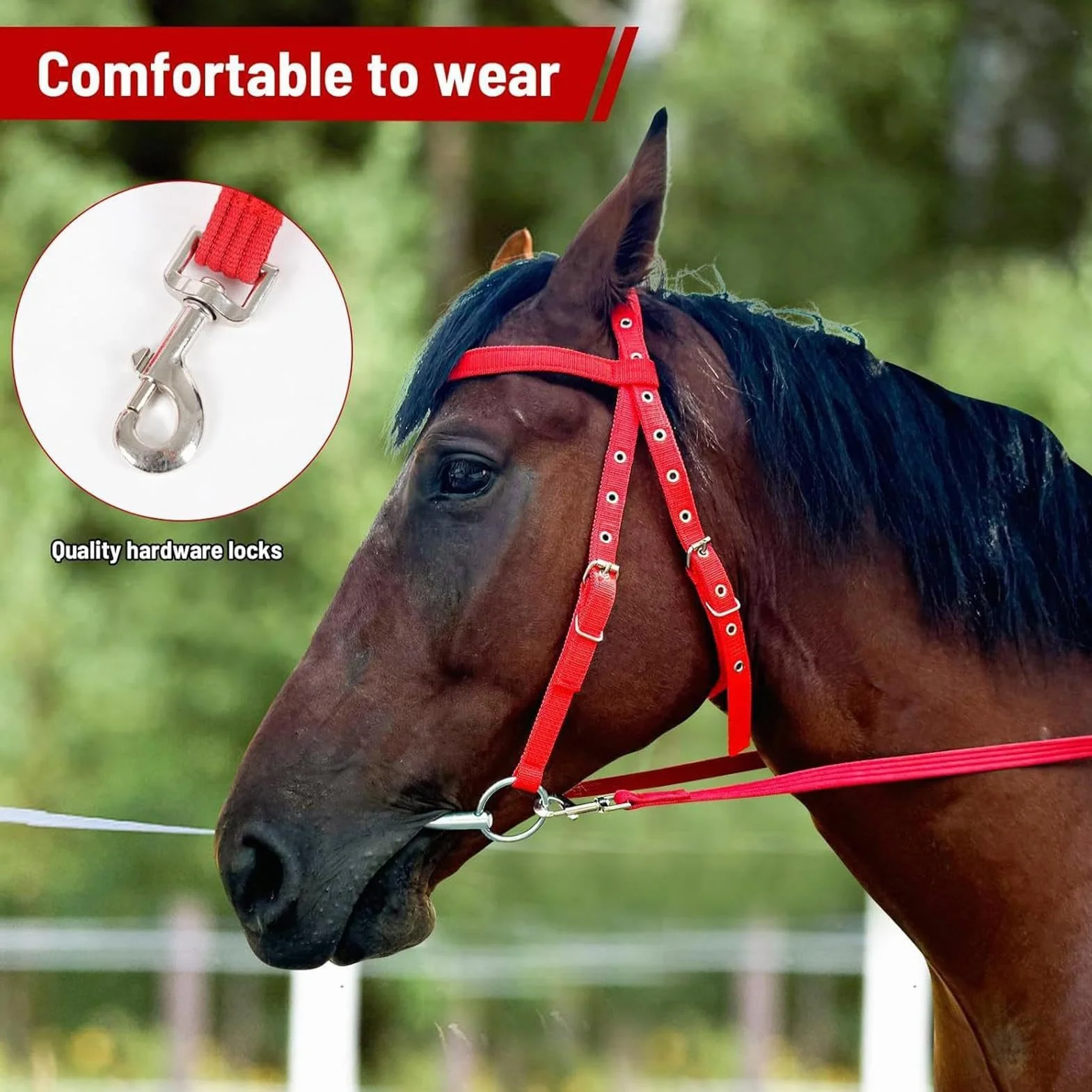 Rein para caballos, cabezal para caballos - Horse Bridle Tracked Rope Headstall ajustable - Cordera del rancho del arnés, brida de rein animal de seguridad para conducción estable, suministros equinos