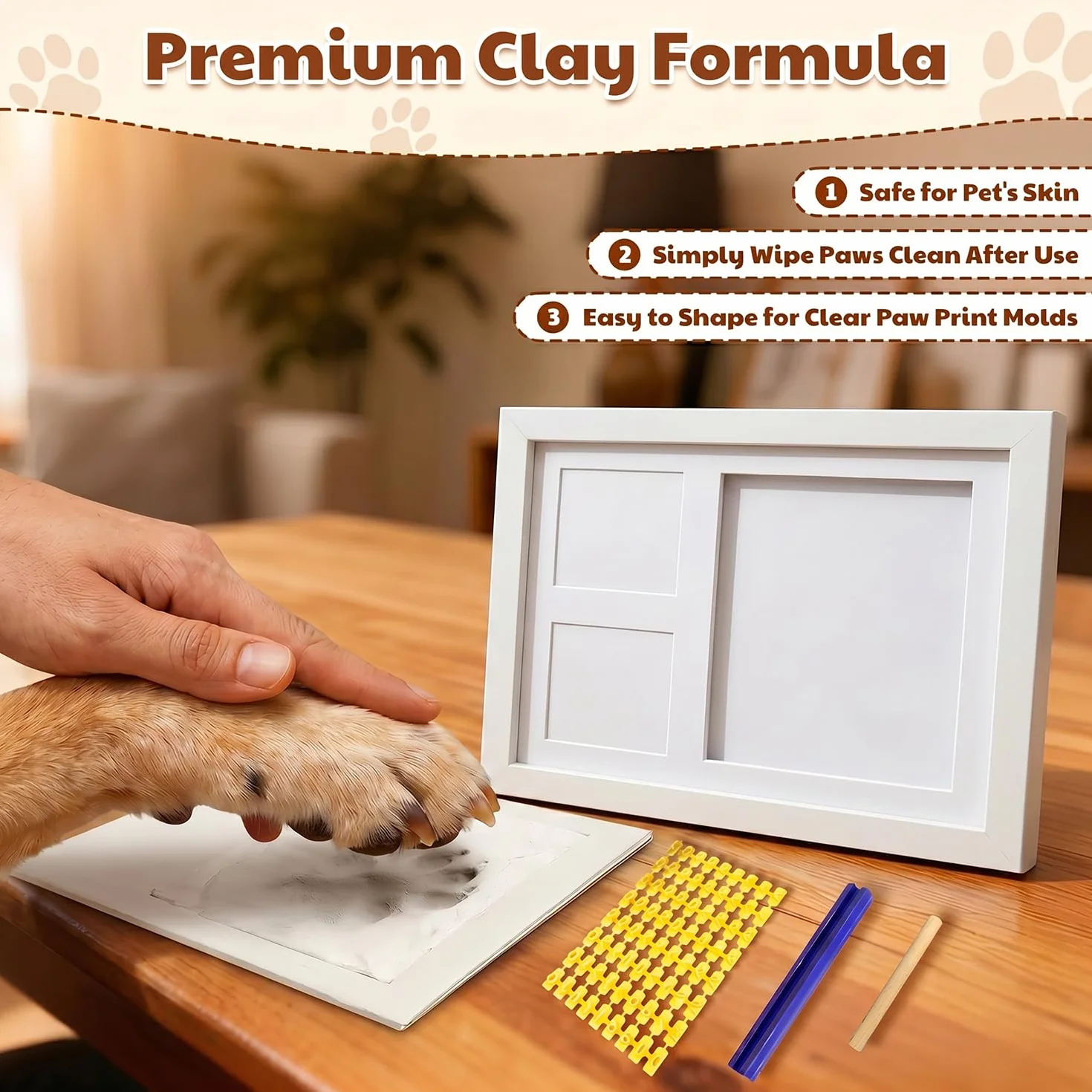 Kit de Huellas para Patas de Perro y Gato, Marco de Fotos con Huella de Arcilla, Kit de Huellas de Manos y Pies de Bebé, Marco Conmemorativo de Mascotas para Recién Nacidos, Perros y Gatos, Blanco