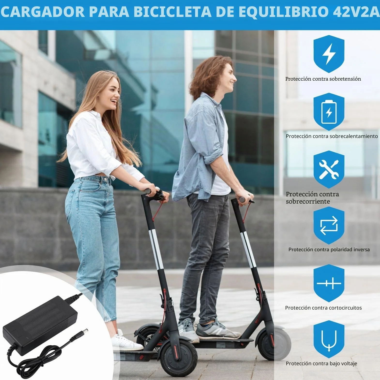 JIZZU 42V 2A Cargador Patinete Eléctrico Universal para Hoverboard, Scooters Eléctricos M365 1S