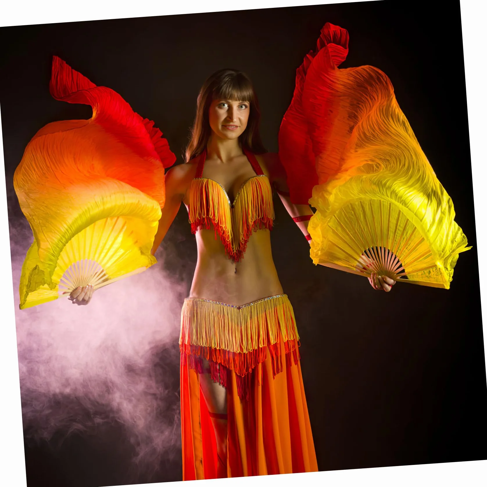 YARNOW Abanico Bailarín de Bambú y Seda Color Degradado para Danza del Vientre