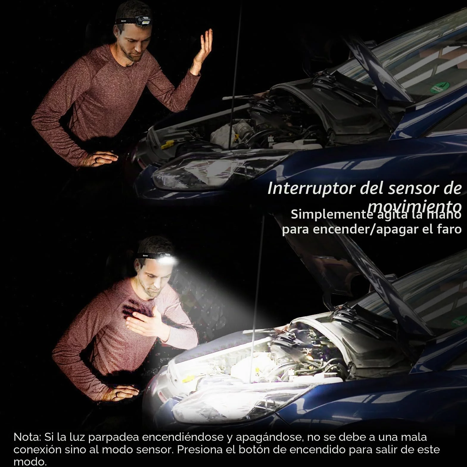 Blukar Linterna Frontal LED Recargable 2000L, IPX5 Impermeable, 30h Funcionamiento, 6 Modos
