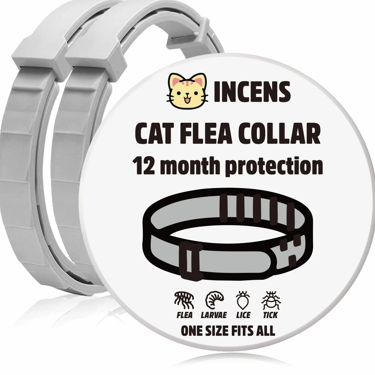 Collar Antipulgas para Gatos Collar Antipulgas y Garrapatas para Gatos y Gatitos Tratamiento contra Pulgas para Gatos de Todas Las Razas y Tamaños Ajustable Protección de 12 Meses Paquete de 2