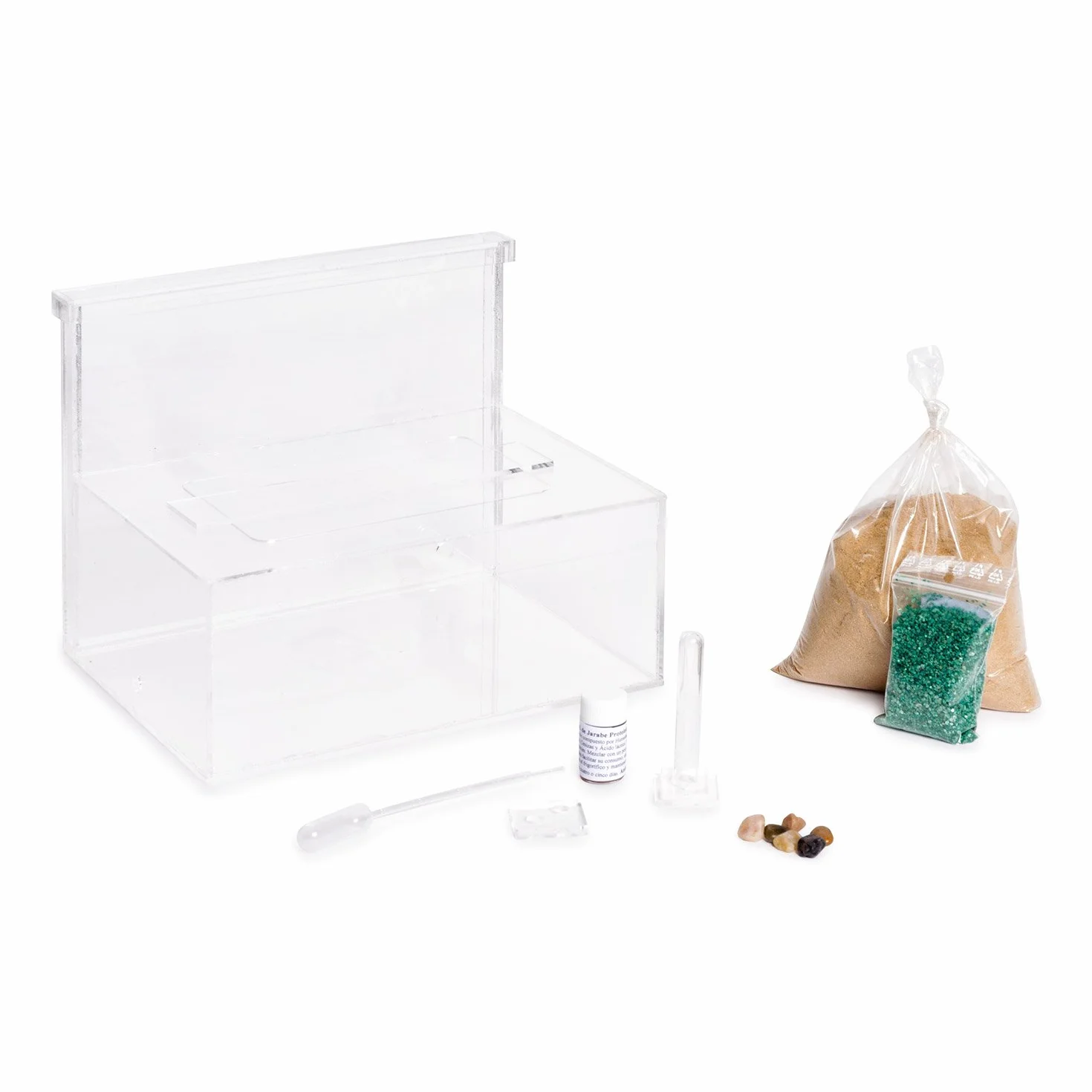 Anthouse.es - Hormiguero Natural de Arena - Kit Hormiguero Acrílico L (Sándwich + Caja de Forrajeo) - Granja de Hormigas con Colonia de Hormigas Incluida - 25x20x1 cm y 10x24 x10 cm - Transparente