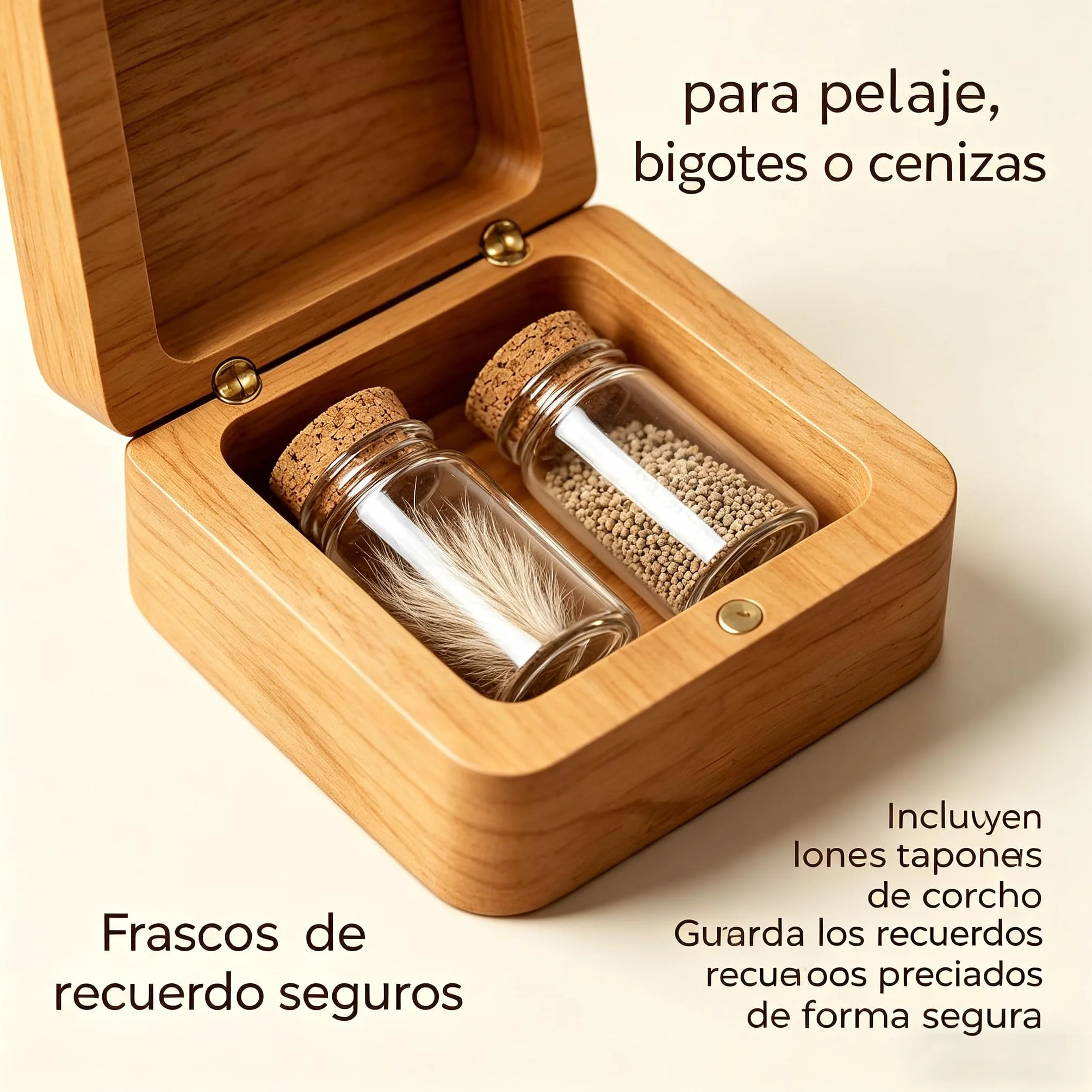 VEELU Regalo Conmemorativo Perro Gato Personalizado - Caja de Recuerdos con Foto y Nombre, Pequeña Urna de Madera para Cenizas y Pelo con 4 Frascos de Vidrio, Regalo por la Pérdida de una Mascota