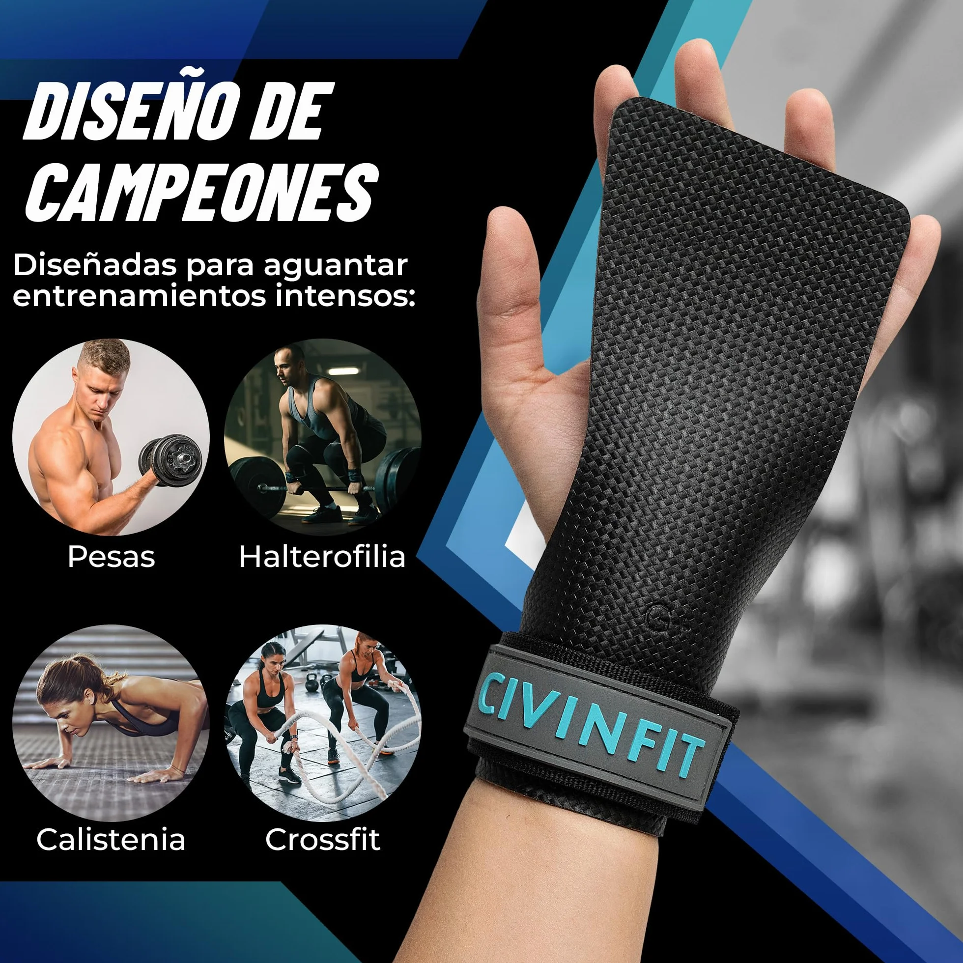 Calleras Crossfit Fibra de Carbono Hand Grip Sin Agujeros Protección Manos Muñequeras Guantes Gym