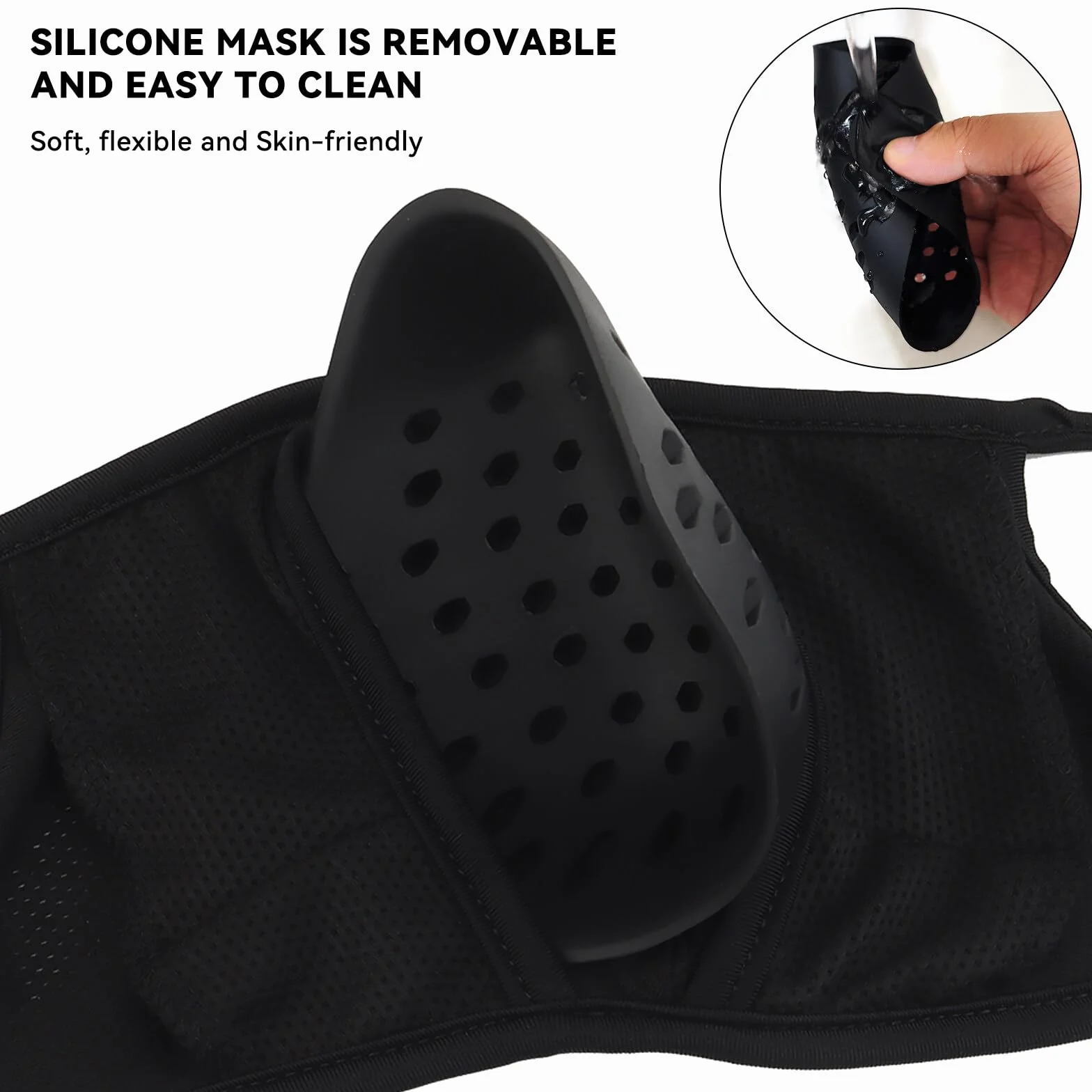 Máscara de disparo de silicona media cara táctica multifuncional transpirable para paintball tiro CS negro M