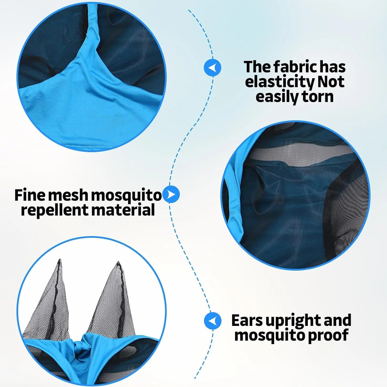 Máscara de Mosca Azul para Caballos con Orejas, Protección UV y Moscas, Malla Transpirable