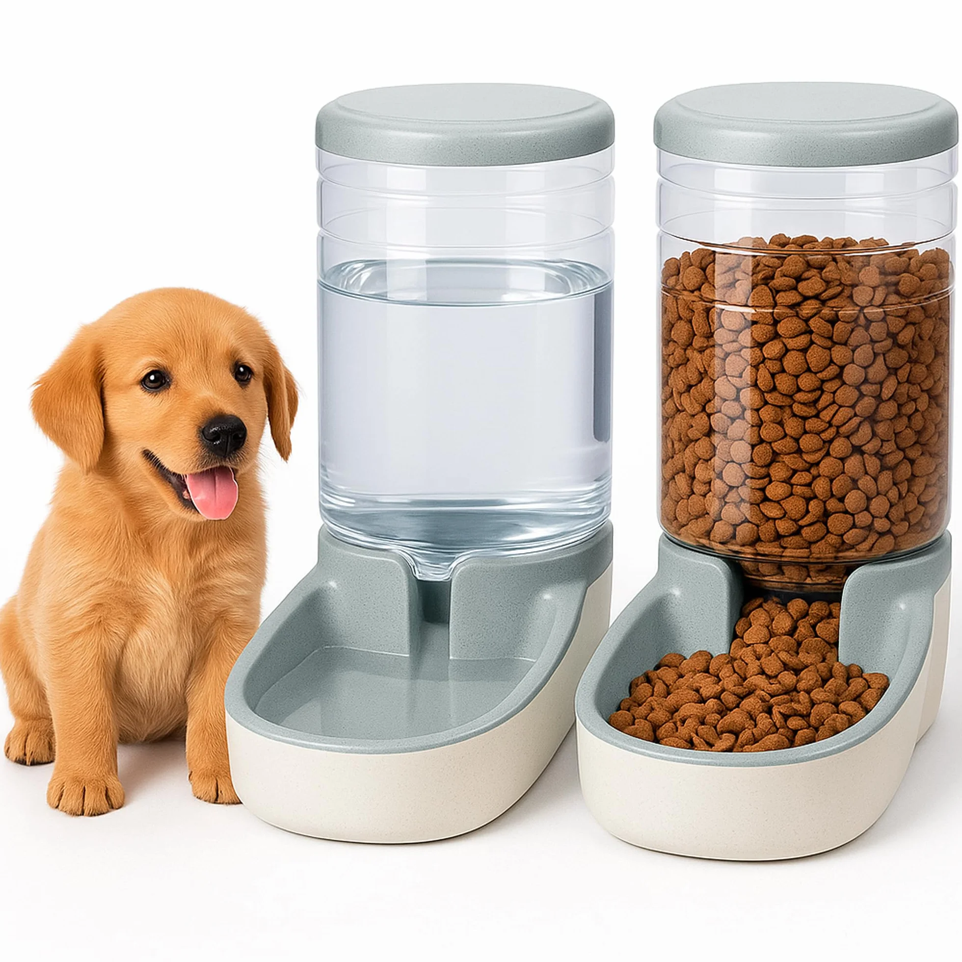 Edipets, Dispensador para Gatos y Perros, Comida y Agua, Pack 2 Unidades, Automático, 3.8 L c/u, Comedero, Alimentador y Bebedero para Mascotas (Gris)