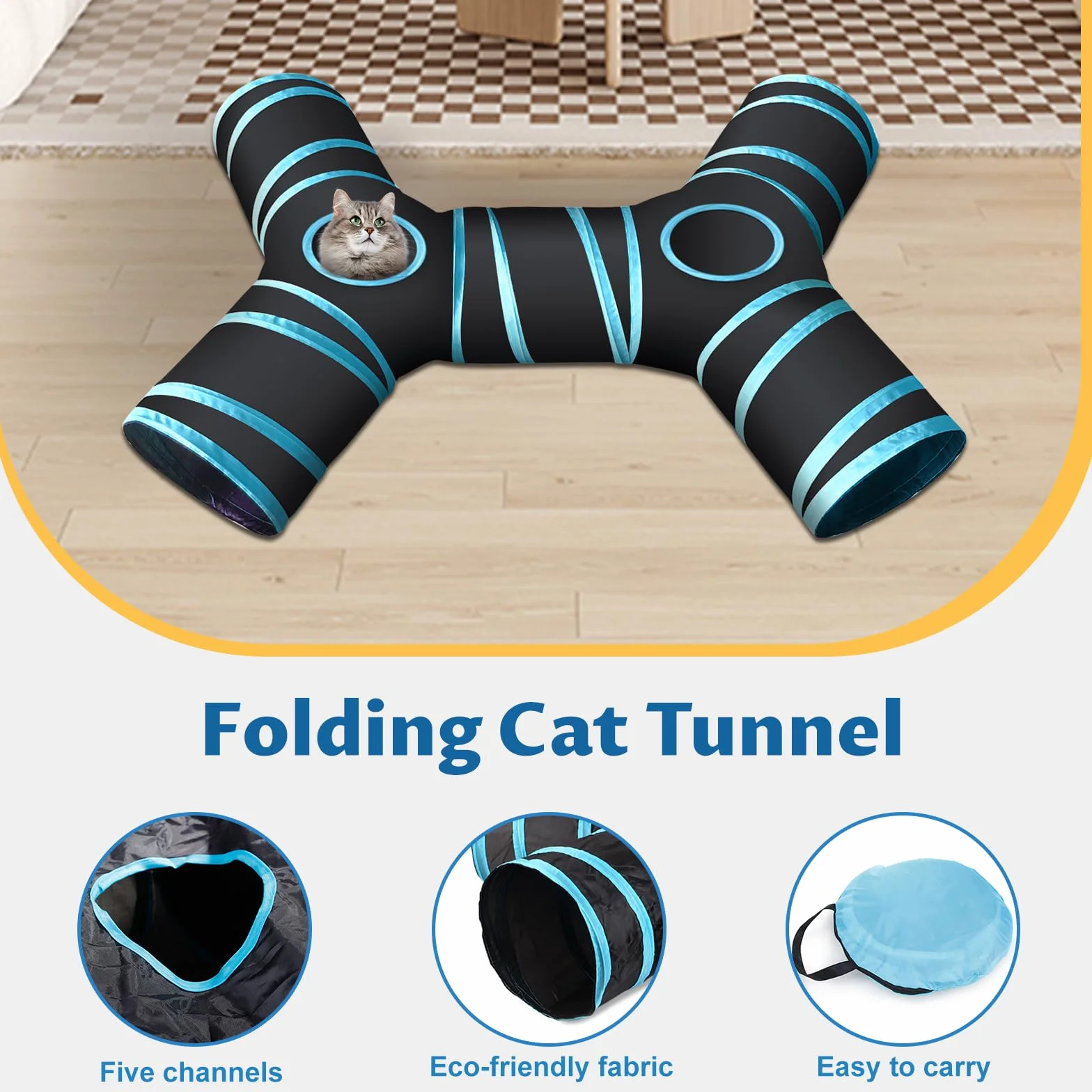 Set de 39 Piezas para Gatos con Túnel, Palo Divertido, Ratones, Hierba Gatera, Bolas, Campanas, Tumbler y Peces