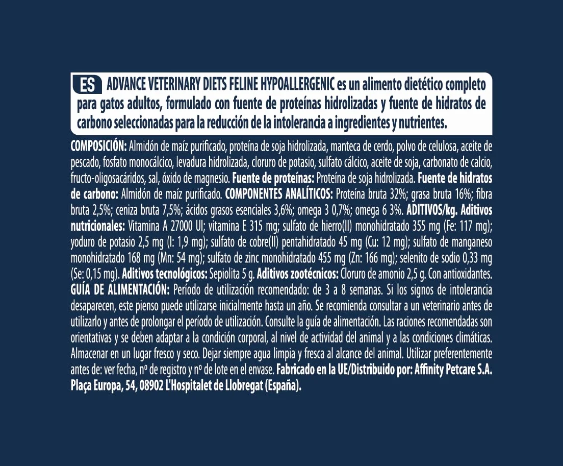 Advance Veterinary Diets Hypoallergenic, Pienso para Gatos 6,5kg