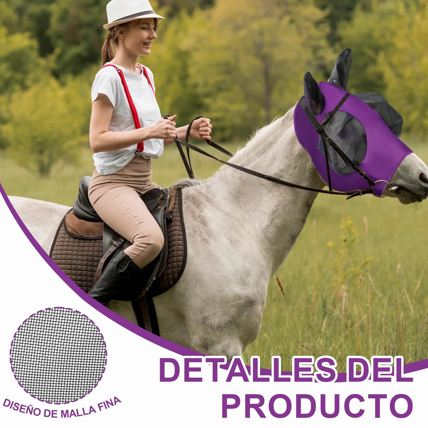 Voarge Máscara de Mosca de Caballo Transpirable Antimosquitos Morado M