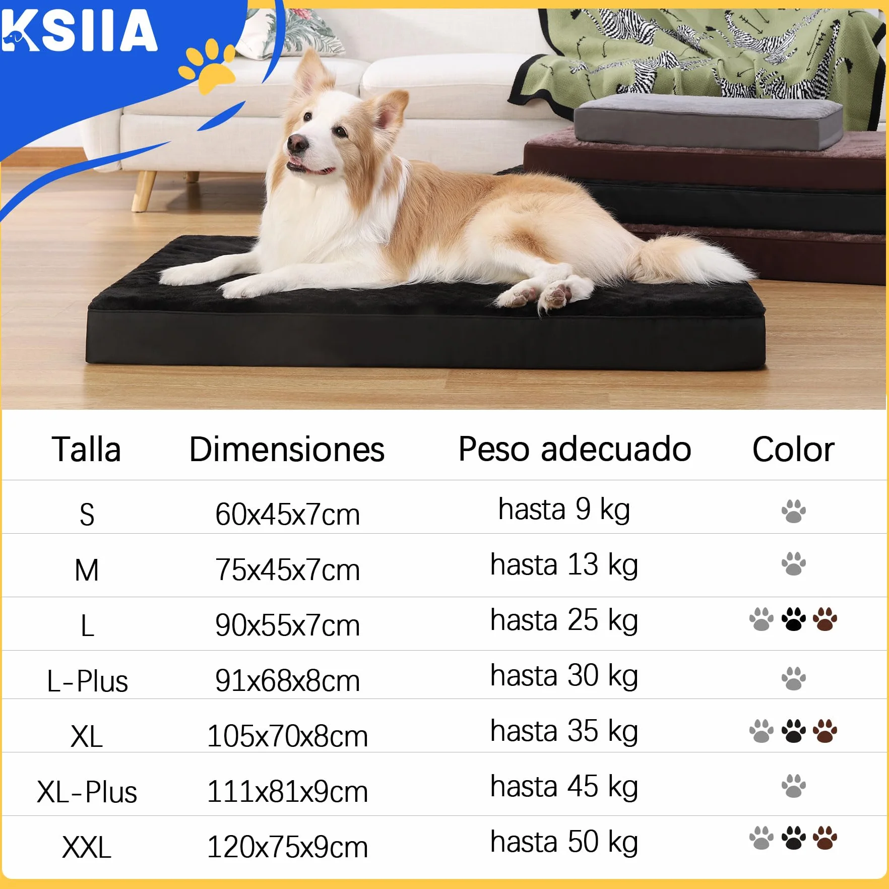 KSIIA Camas Perro Ortopédica Grande, 90x55cm, Cama para Perros L, Colchon Cojín Colchoneta Perro Desenfundable, Cama Mascota Lavable a Máquina Relleno Grueso Fondo Antideslizante Dog Bed, Gris Oscuro