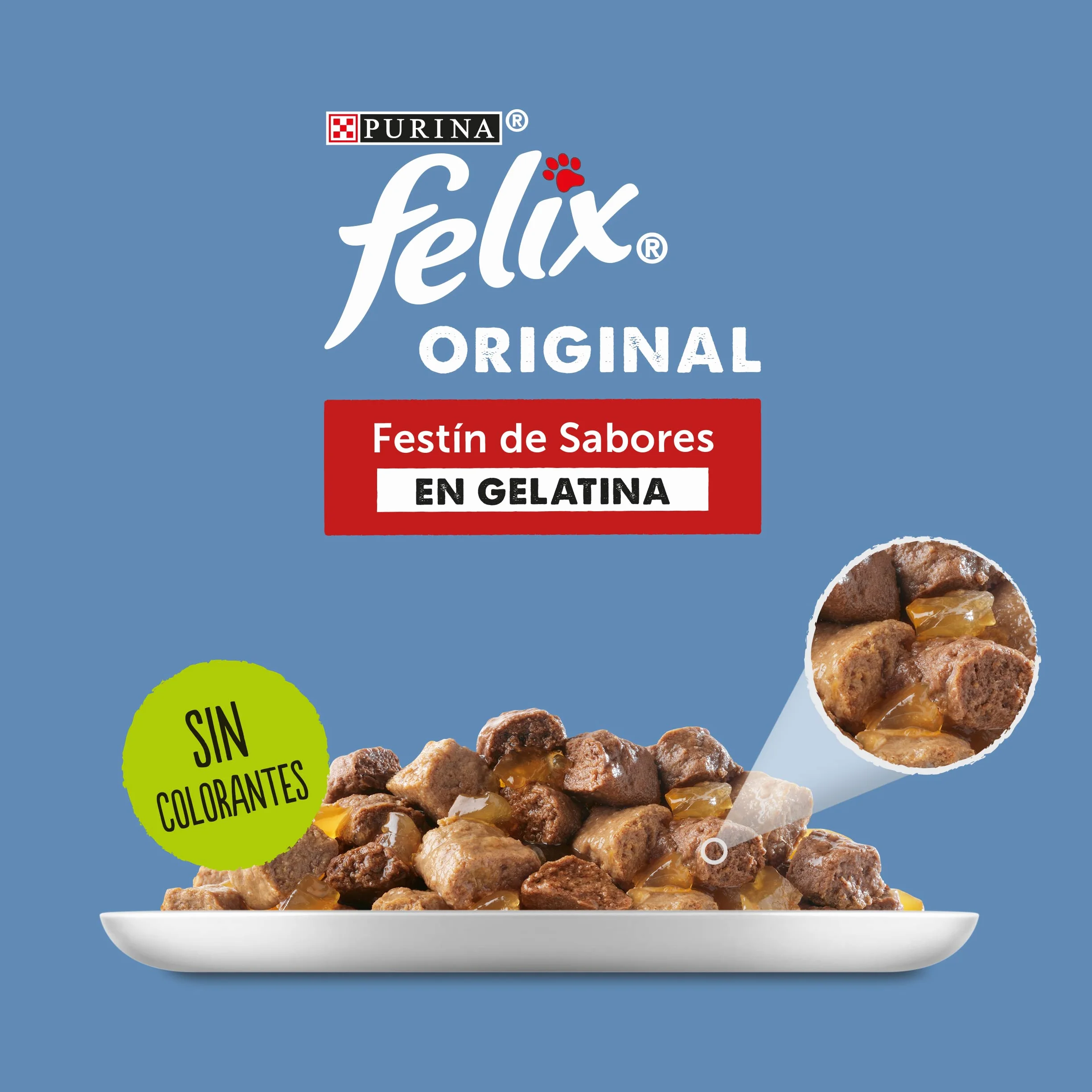 FELIX Original, Comida Húmeda para Gato Adulto, Gelatina, Surtido de Pollo y Buey, 12 Packs de 4 Sobres de 85 g. (48 Sobres)