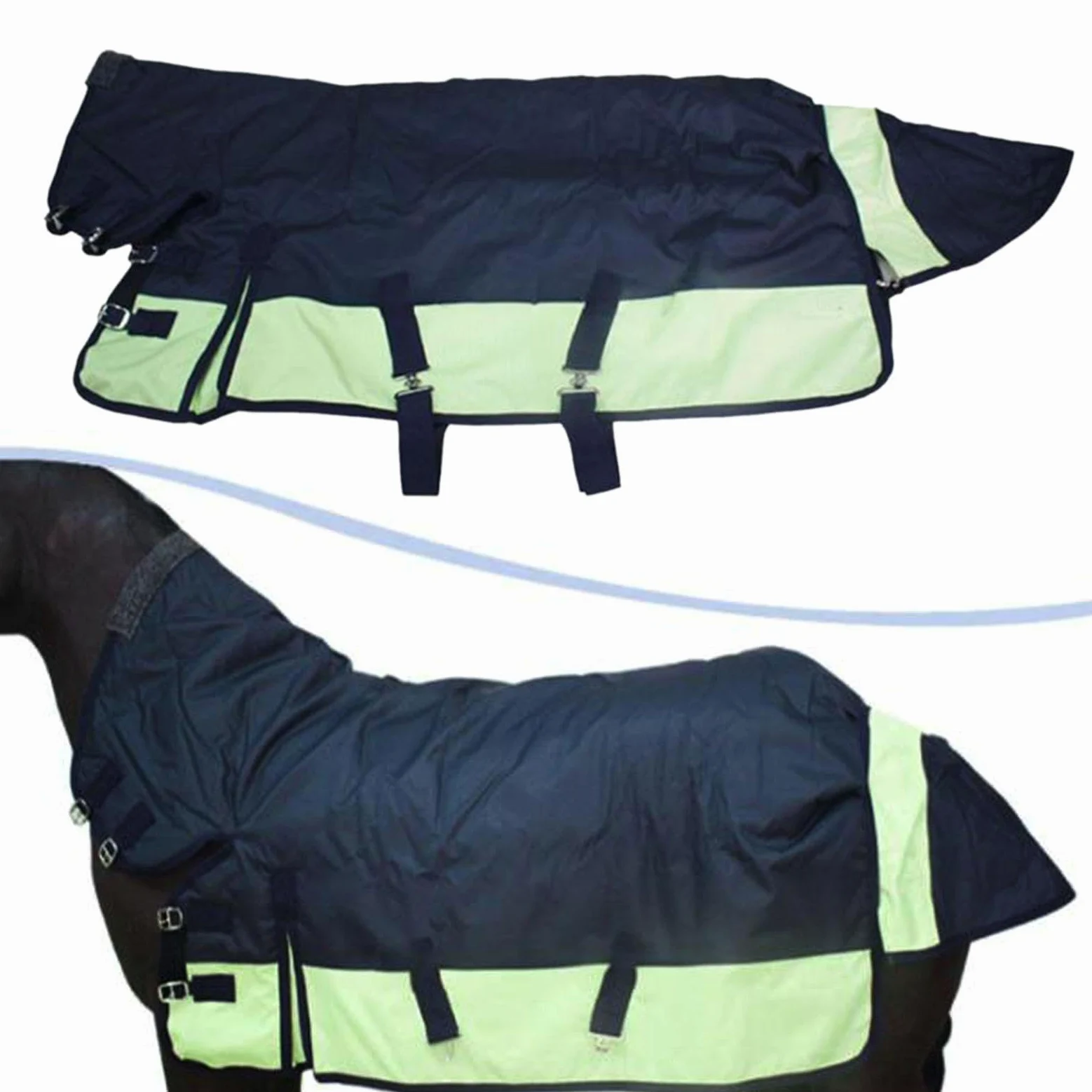Manta de Invierno para Caballos con Protector Abdominal Integrado, Tejido Oxford 600D, Capucha Protectora, Hebilla Resistente, Apta para Establos Grup, Navy Blue S