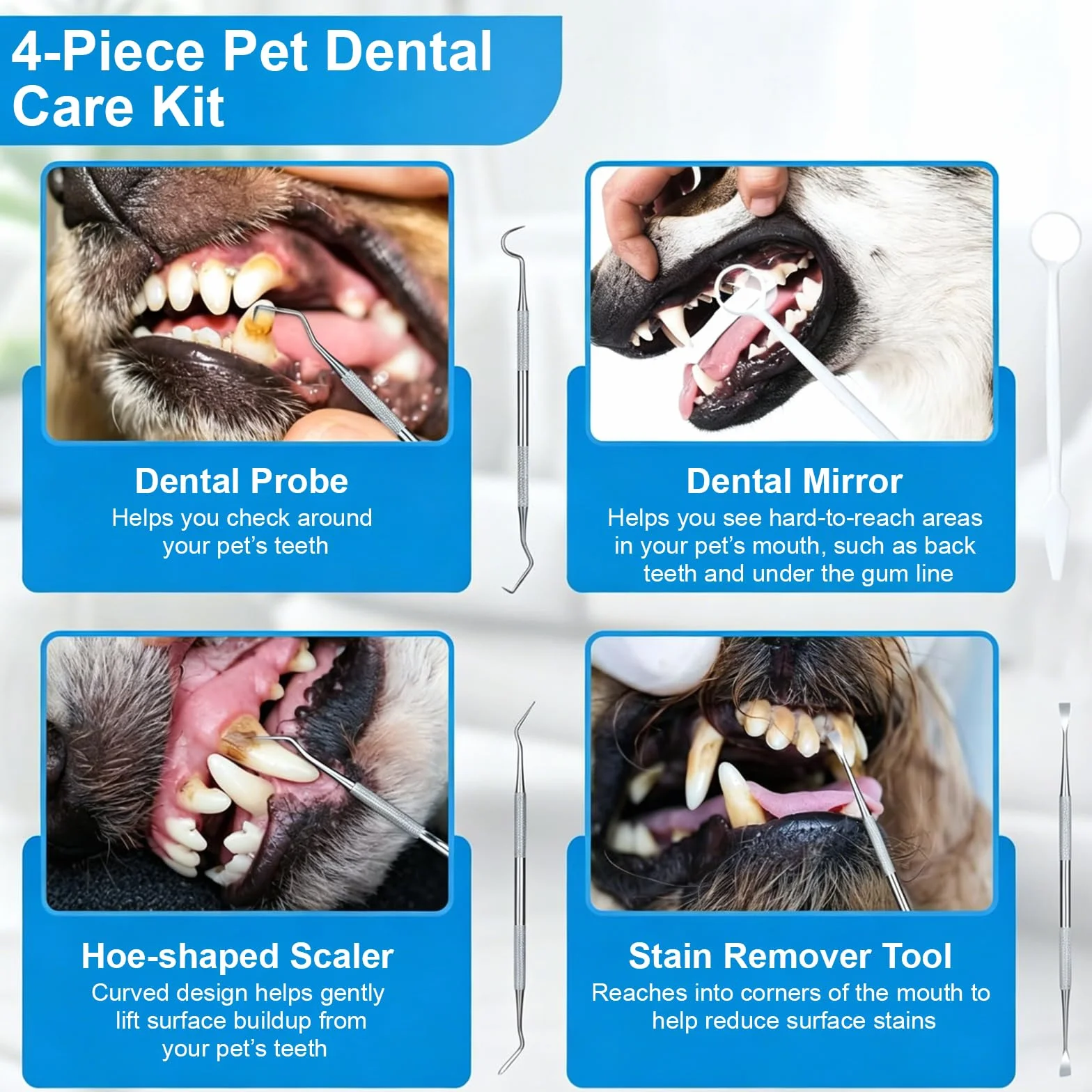Limpiador Dental Ultrasónico para Perros y Gatos Blanco – 5 Modos con LED, Detección de Encías, IPX7, Recargable USB-C, Kit Completo