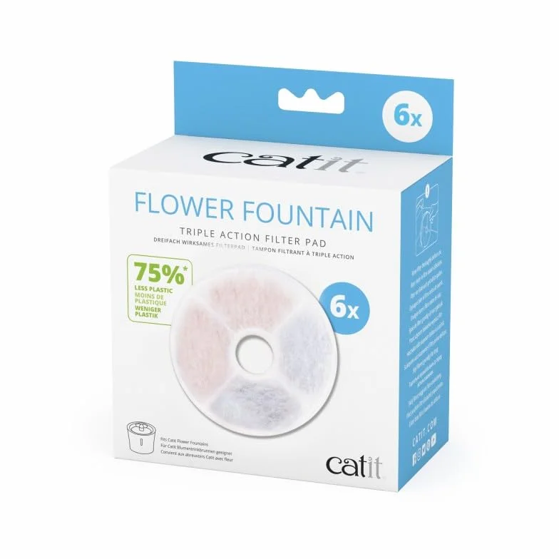 Filtro Triple Acción para Fuentes Flor para Gatos Catit (Menos Plástico), 6 uds