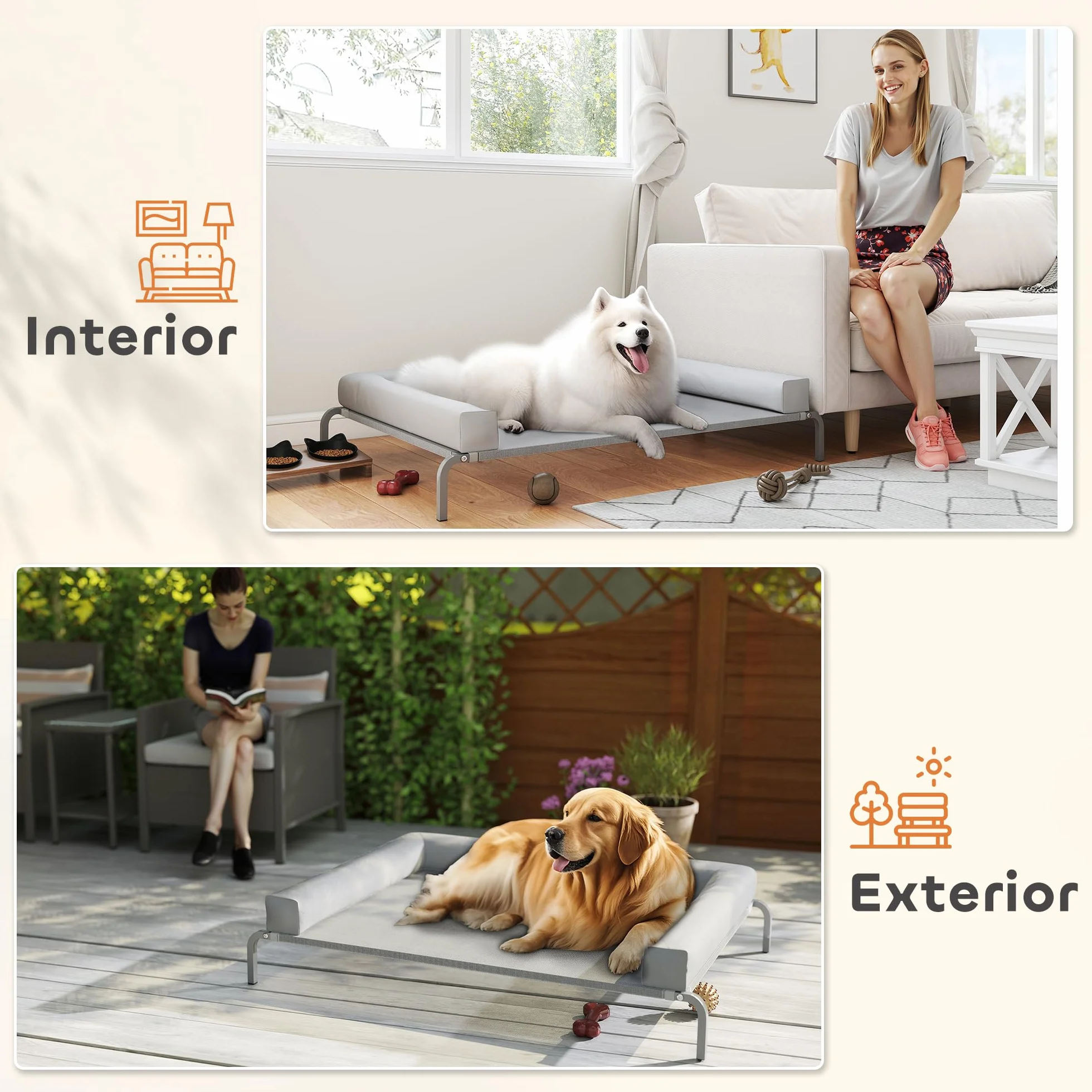 PawHut Cama Elevada para Perros Refrescante con Refuerzos Extraíbles Cama Elevada para Perros Grandes Portátil con Malla Transpirable Marco de Acero para Interior Exterior 130x90x30 cm Gris Claro