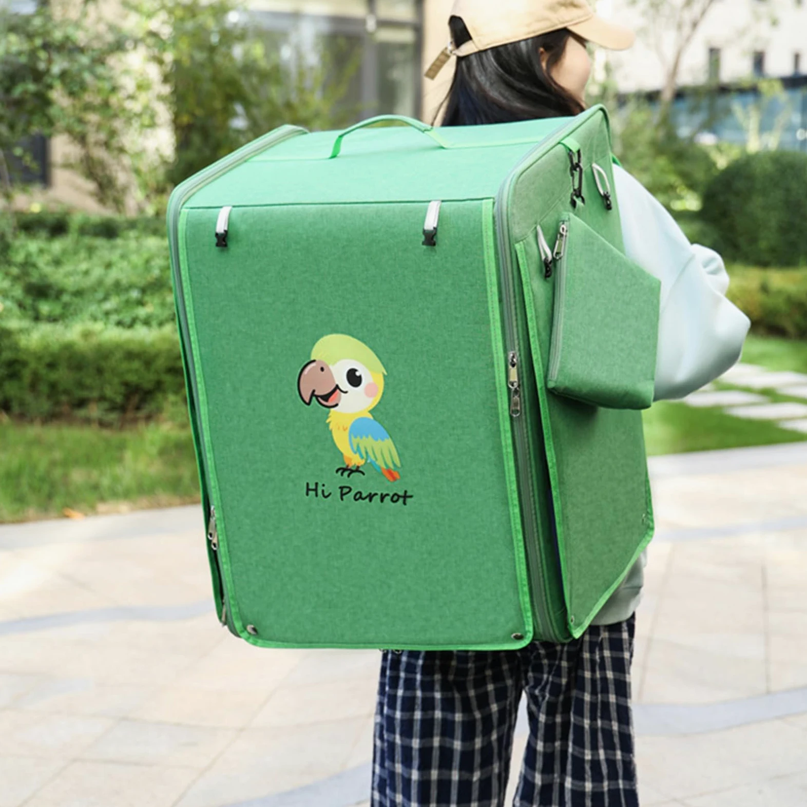 Mochila compacta ventilada para canarios con cuencos extraíbles para alimentos, agua, jaula ligera y plegable para periquitos, incluyendo palo de gallo y taza de comida