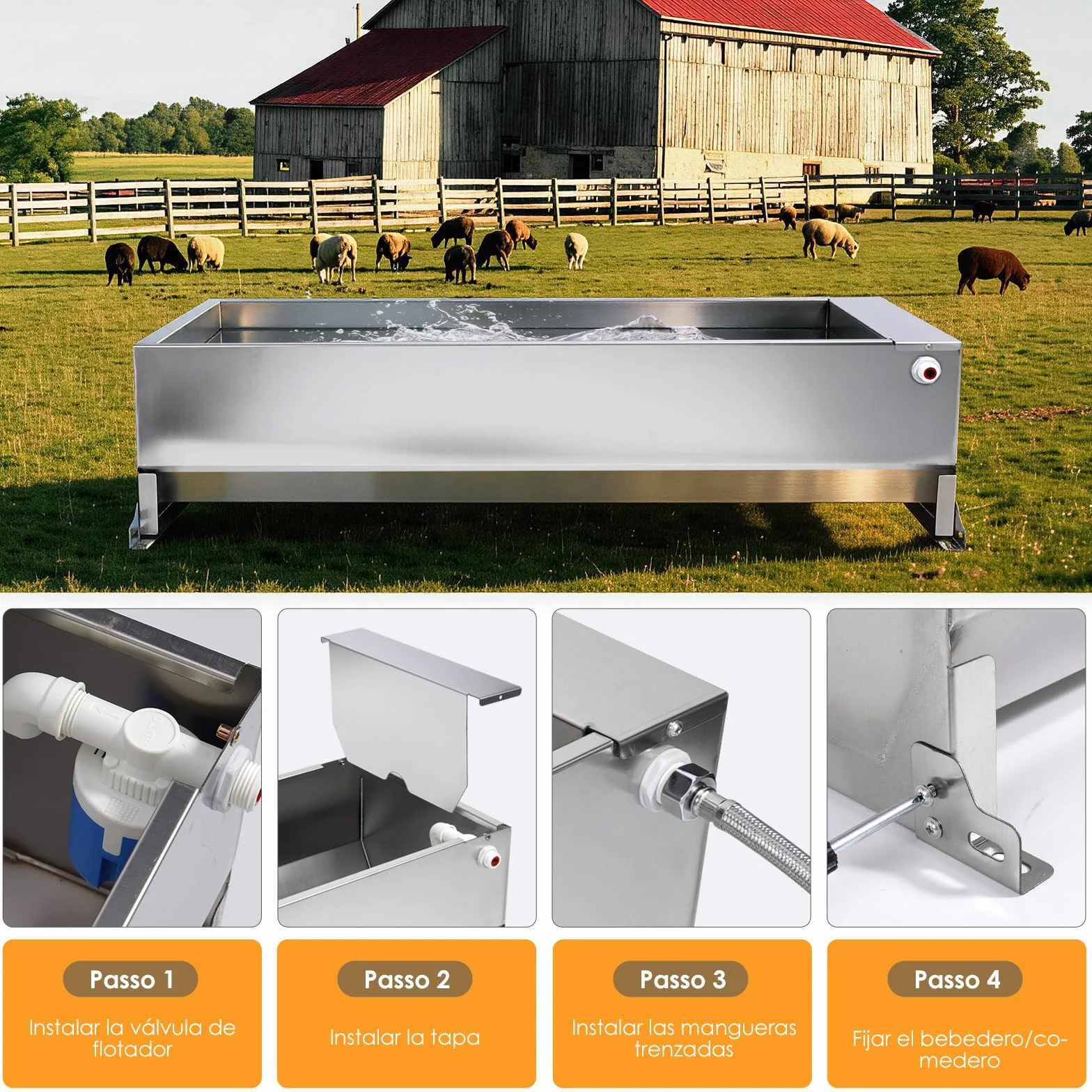 50 litros Bebedero con Válvula Flotante 1/2 Pulgada, Bebedero Automático con Kit de Conexión, Bebedero Flotante con Soportes, Bebedero para Caballos, Cabras, Ganado, Ovejas, Perros