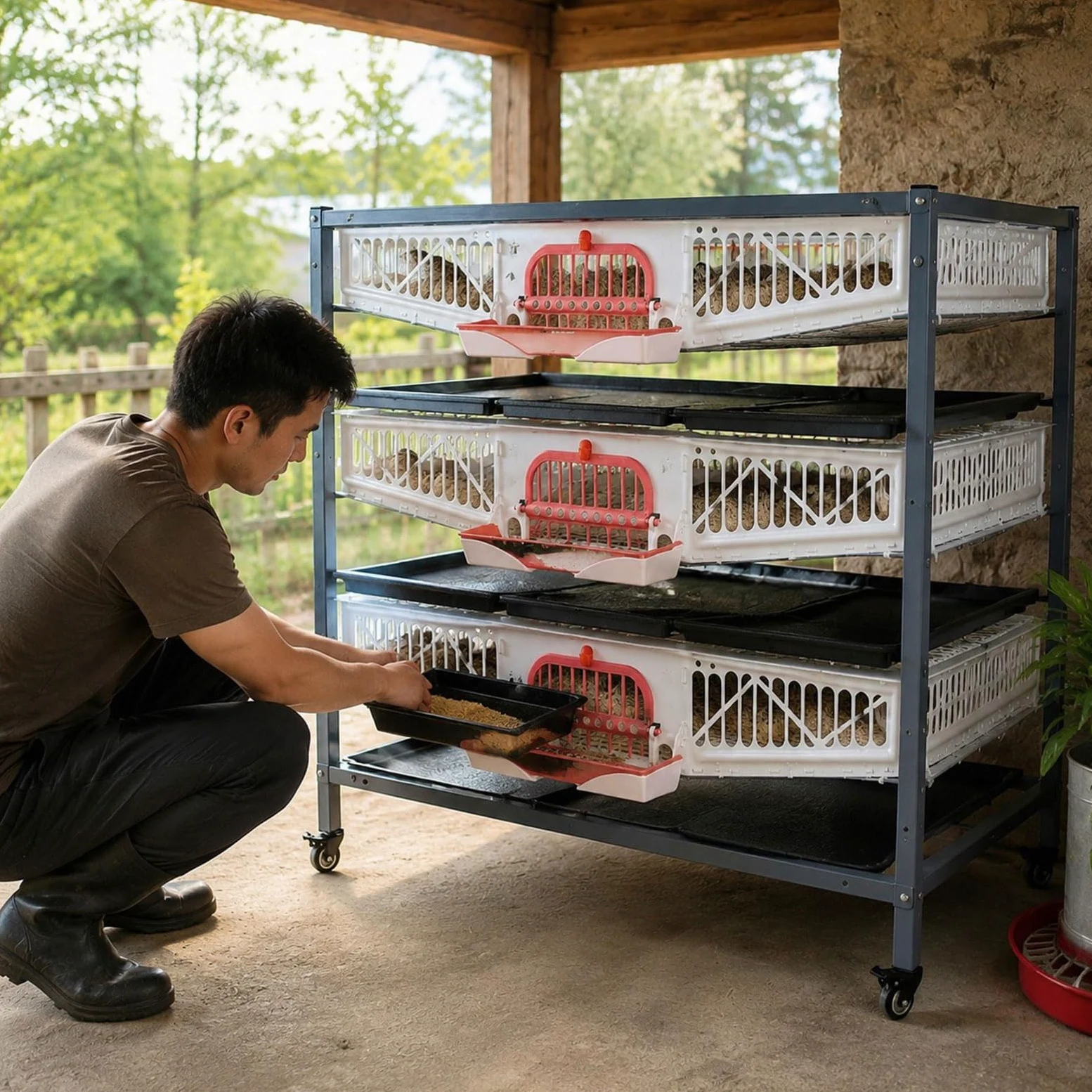 Yinian Jaula de Cría de Codornices Interior Jaula para Codornices Apilable de 3 Capas con Bandeja Recolectora de Estiércol y Comedero para Codornices, Faisanes y Pollitos de Granja Al Aire Libre