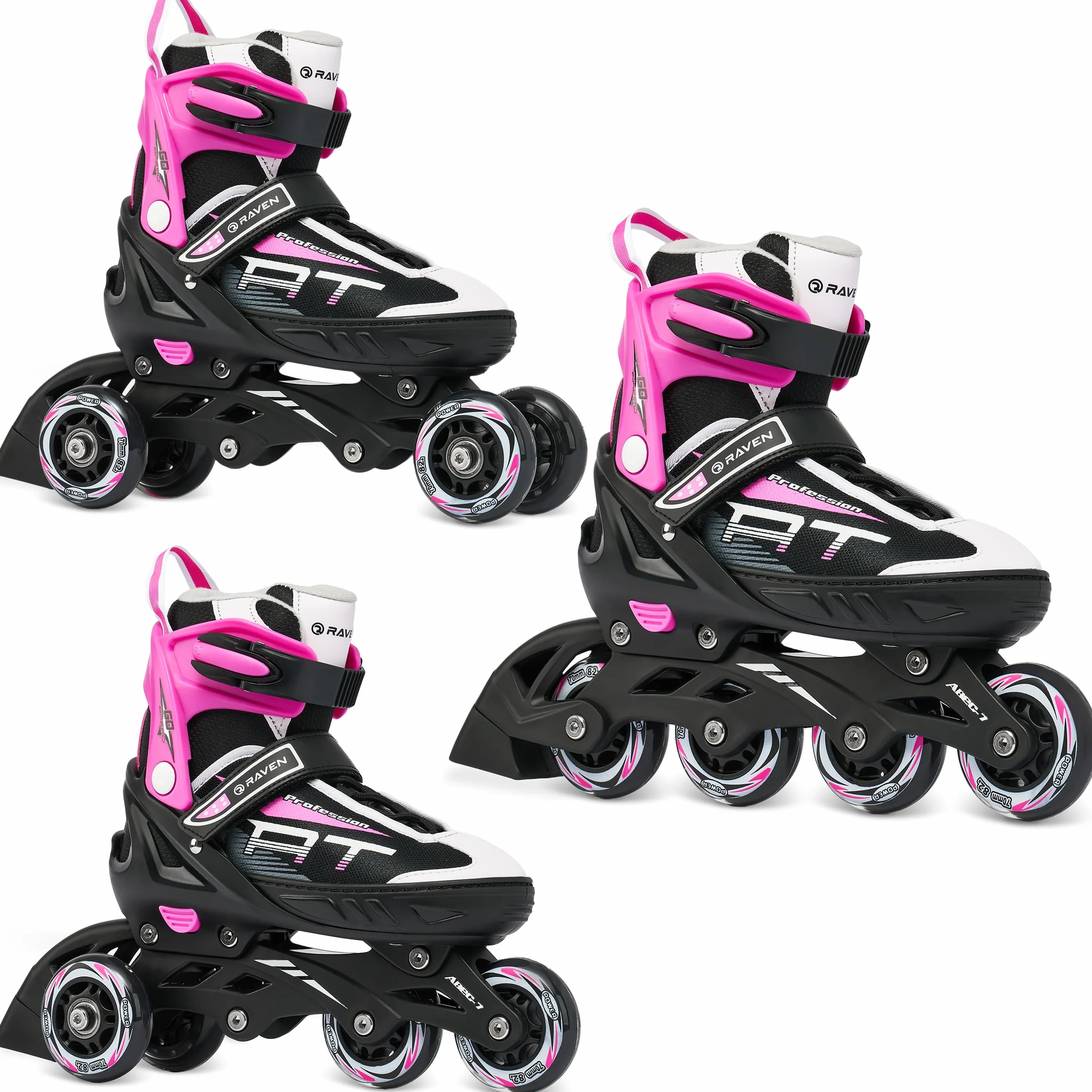 RAVEN Patines en línea 3 en 1 Ajustables Negro/Rosa 35-39