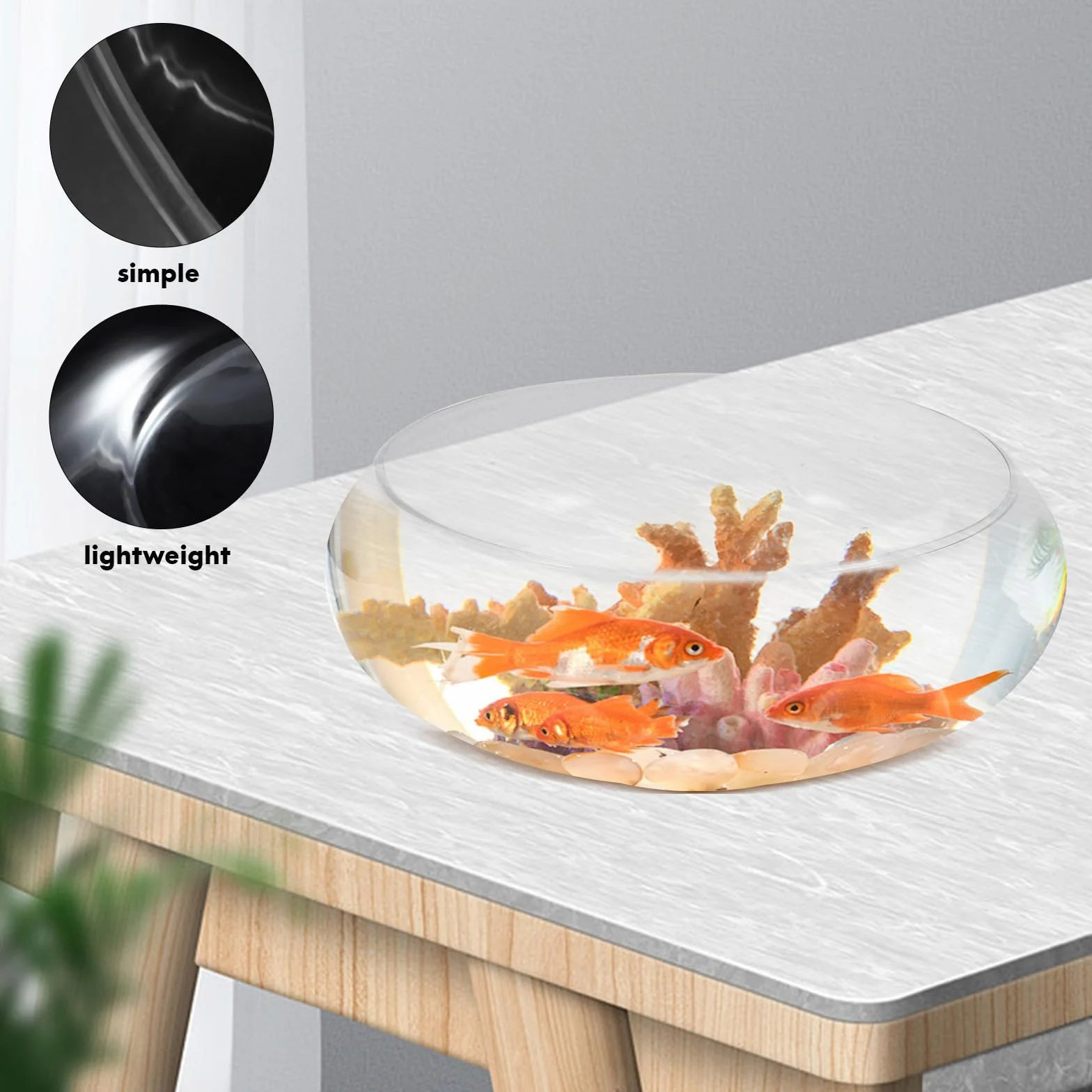 Acuario de Cristal Transparente Redondo para Peces y Plantas, Macetero Hidropónico de Vidrio, Adecuado para Oficina y Decoración de Aniversario