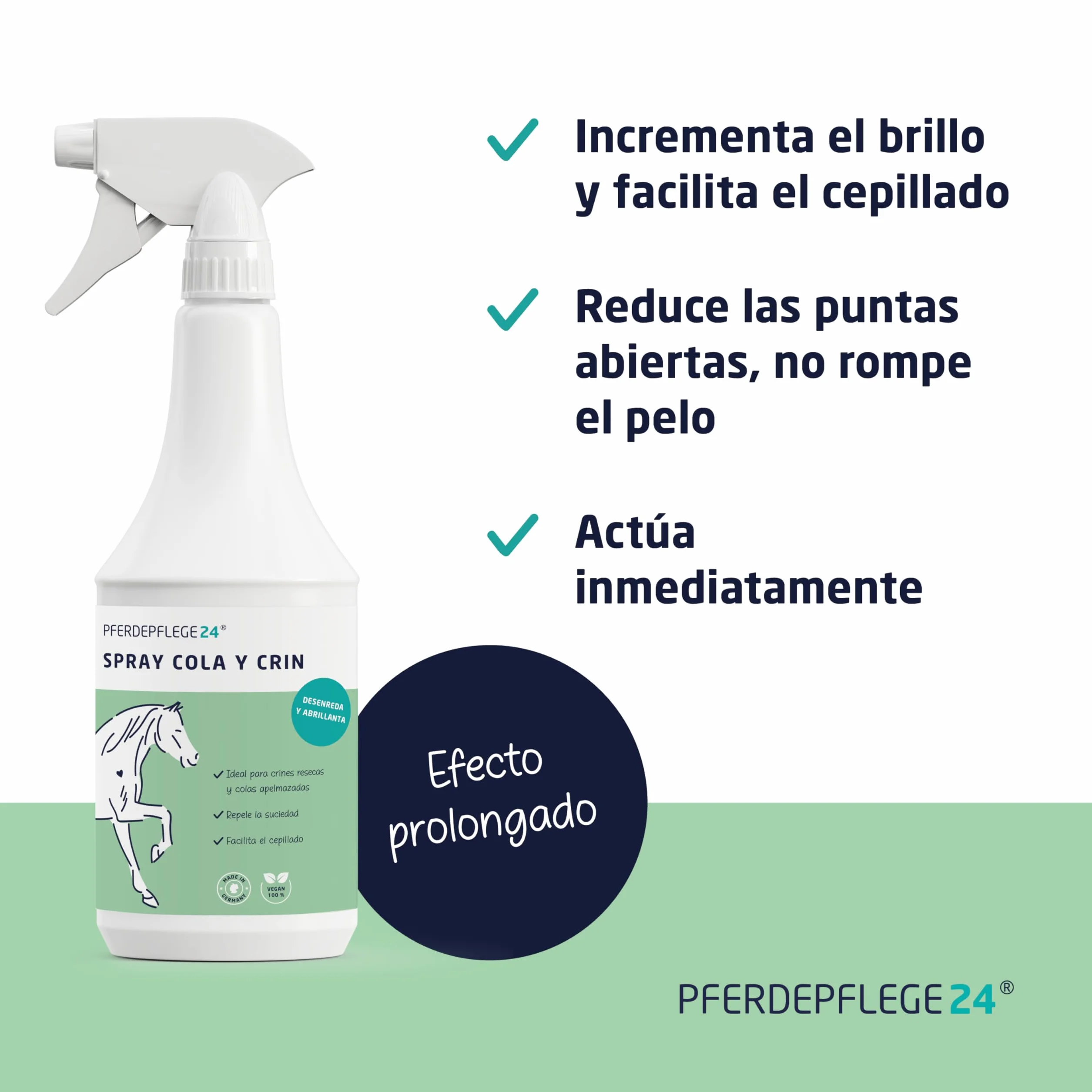 PFERDEPFLEGE24 Spray Abrillantador y Desenredante para Cola y Crin de Caballos - 500ml y 1L - Brillo Intenso, Facilidad para Peinar y para un Pelaje Saludable - Desenredante para caballos