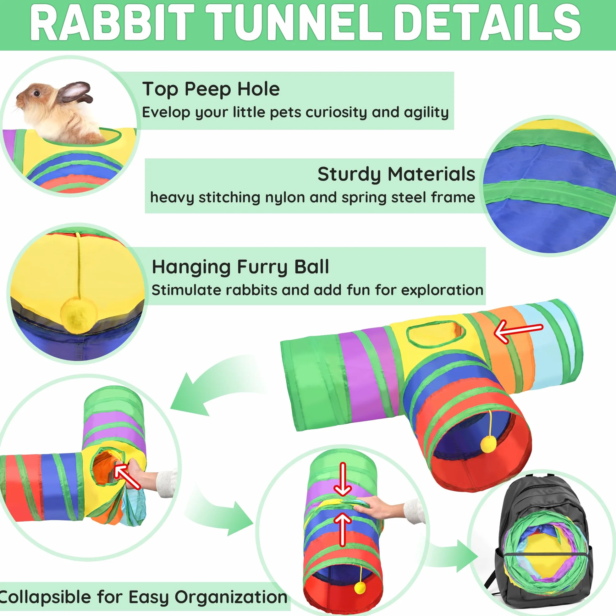 26 en 1 Juguetes Naturales para Conejo con túnel Plegable, Varios Juguetes para Masticar y escondites, Actividad de dentición