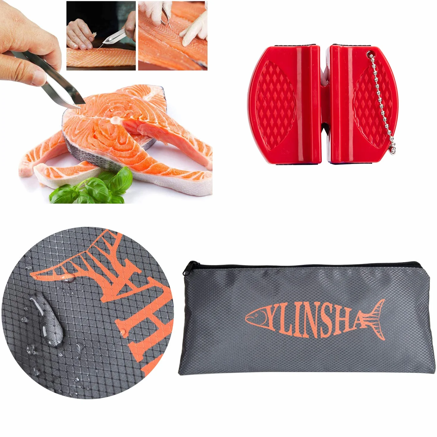 Kit de limpieza de peces, 7 cuchillos de pesca recubiertos, cepillo de limpieza de escamas, tijeras multifuncionales, guantes anticorte, pinzas