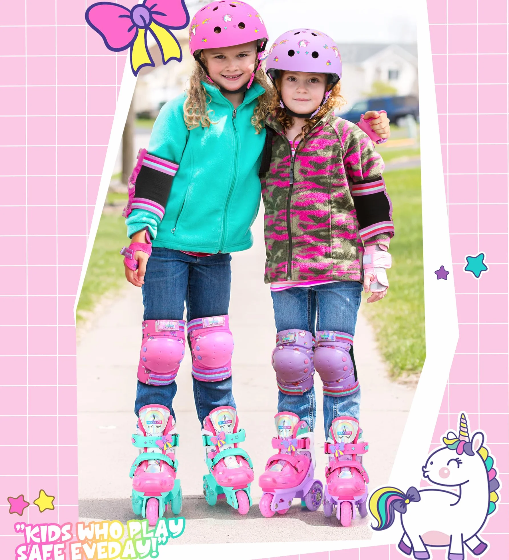 Unicornio Rodilleras Protección Patines Infantiles con Bolsa de Cordón para Patinaje Skateboard Bicicletas