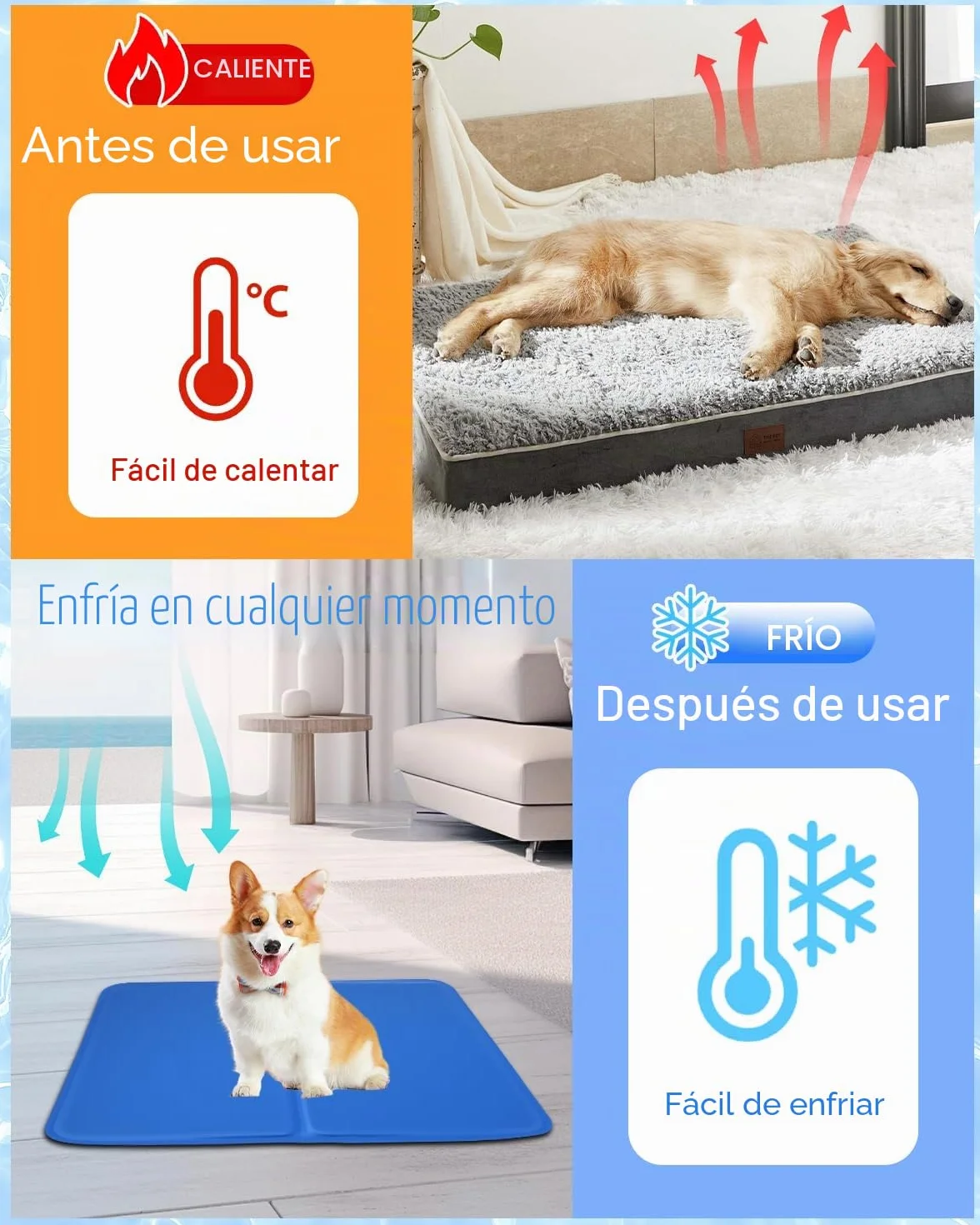 Alfombra Refrescante para Perros y Gatos, Alfombrilla de Gel Autorefrigerante, Cama refrescante Perros, Cama Fria para Perros Verano, colchoneta Fresca para Mascotas pequeños 40 * 50cm