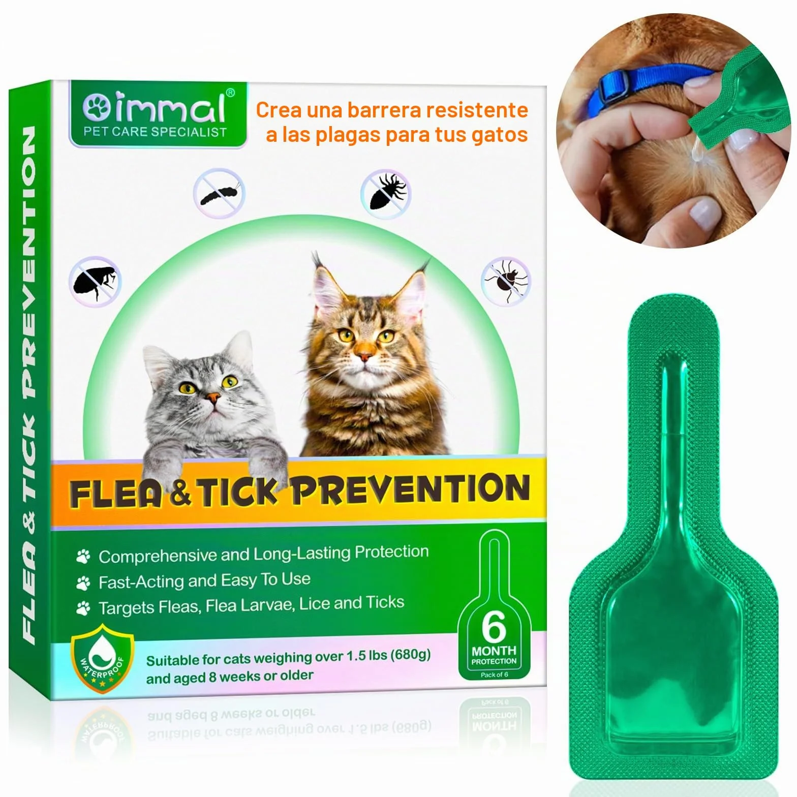Fllea Y Garrapatas Protección para Gatos Y Gatos, Gotas Naturales para Desparasitar Gatos,2 x 6 Pipetas Fllea- Y Protección contra garrapatas, Fórmula de Extracto de Garras Segura Fórmula Fórmula de