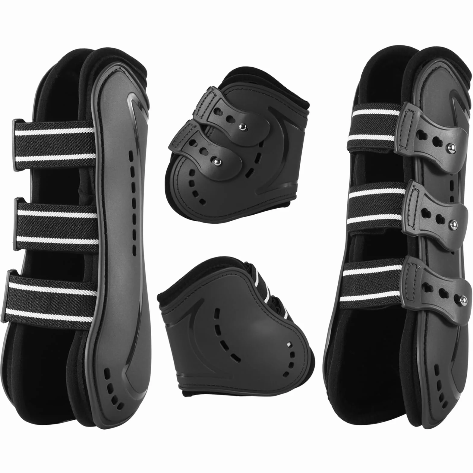 Protectores Caballo, Botas de Pierna de Caballo Polainas Gorras para Pies Frente de Caballo Protector elástico Botas Pony protección de Pierna con absorción de Impactos, L, Negro