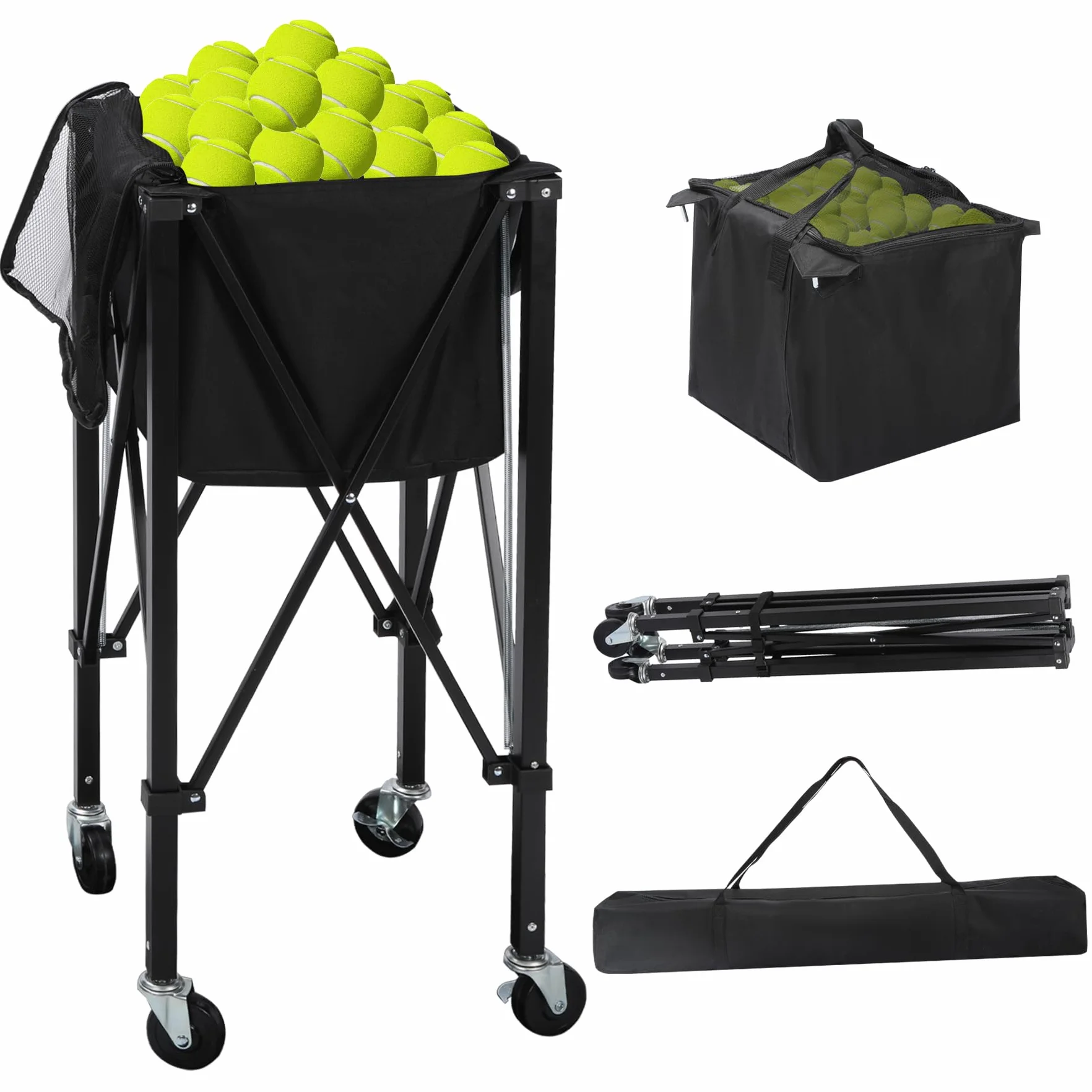 Carro de pelotas de tenis plegable para 180 pelotas, con ruedas de seguridad