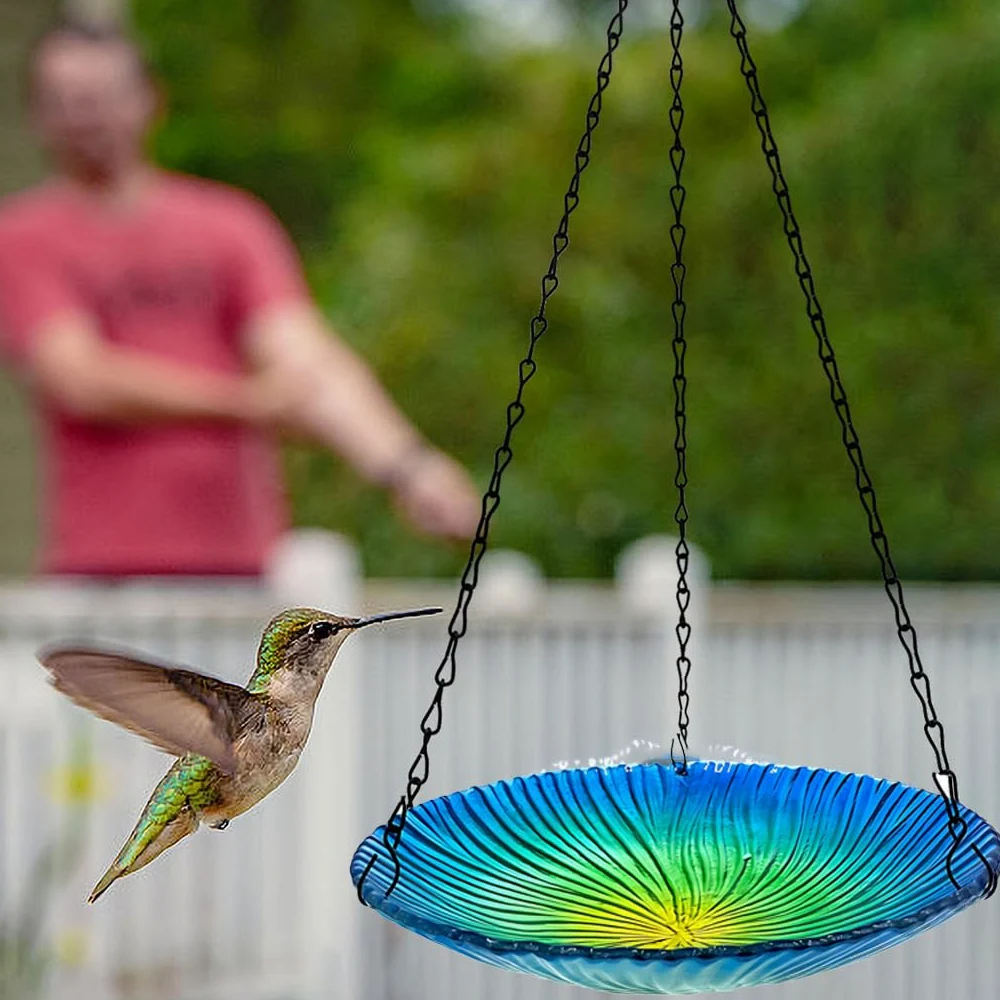 Genérico Comedero Colte De Cristal para Pájaros, Multifuncional para Comida, Agua Y Baño, 26,6 Cm, Decoración para Jardín Y Patio, cho Ligero Y Fácil De Limpiar