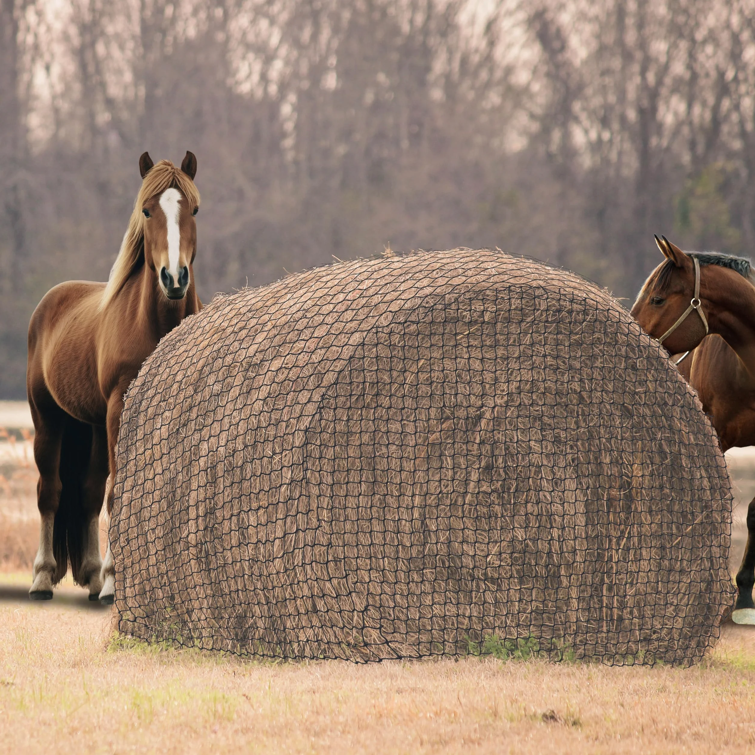 Red de heno redonda, resistente al desgaste, para caballos, pacas redondas, diámetro 150 cm, altura 150 cm, ancho de malla 4,5 x 4,5 cm para prolongar el tiempo de alimentación de caballos