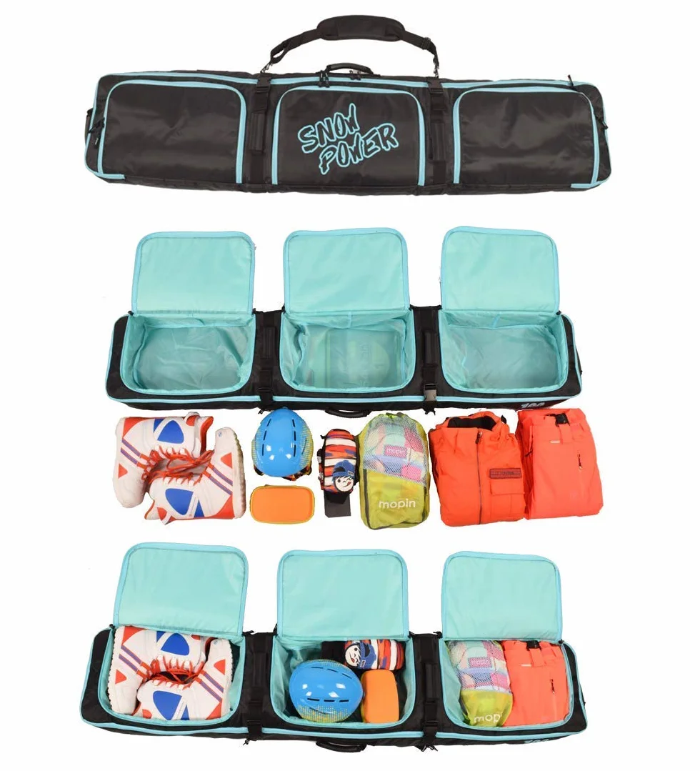 Bolsa de snowboard impermeable con ruedas, acolchada, 3 bolsillos