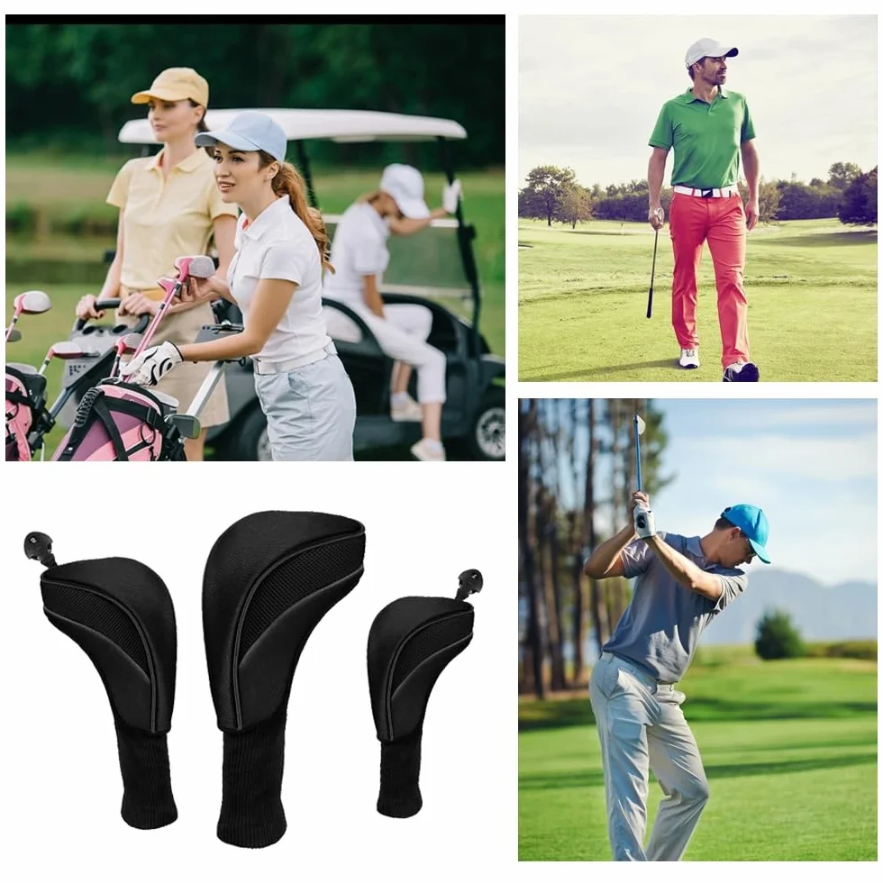 Fundas para cabeza de palos de golf, juego de 3 fundas de hierro con etiqueta intercambiable