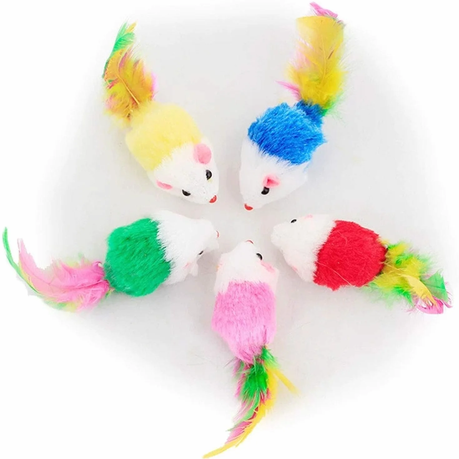 VOVIGGOL 12 Piezas Peludo Juguetes Gato Ratones para Gatos, Interactivo Gatito Juguetes Ratón Sonajero Plumas para Gatos Mascota (Colores Variados)