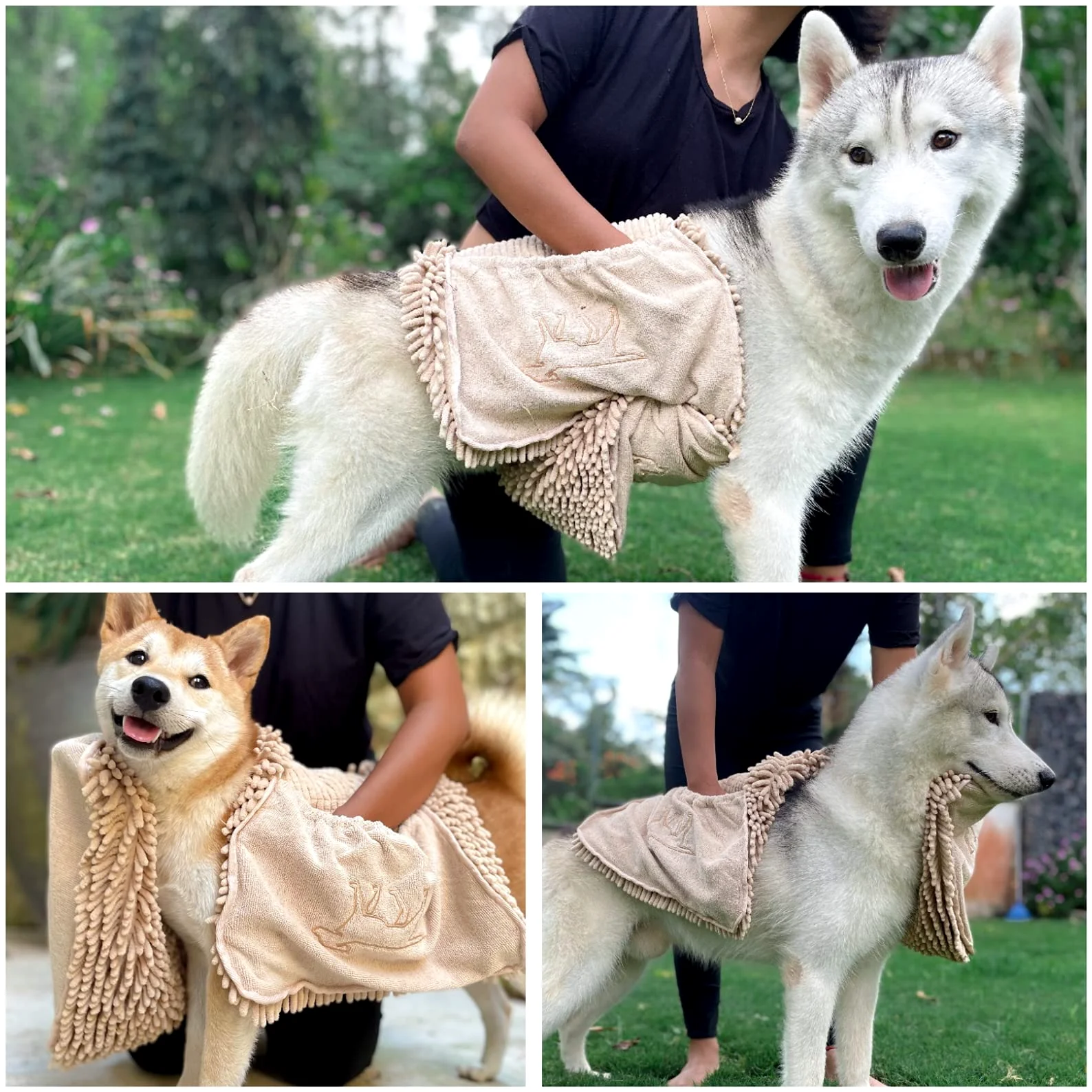 Tuff Pupper Toalla de Secado rápido para Perros | Shammy de Microfibra Ultra Absorbente | Toalla de baño para Perros Extra Grande de 85 x 35 cm | Cómodos Bolsillos para Las Manos
